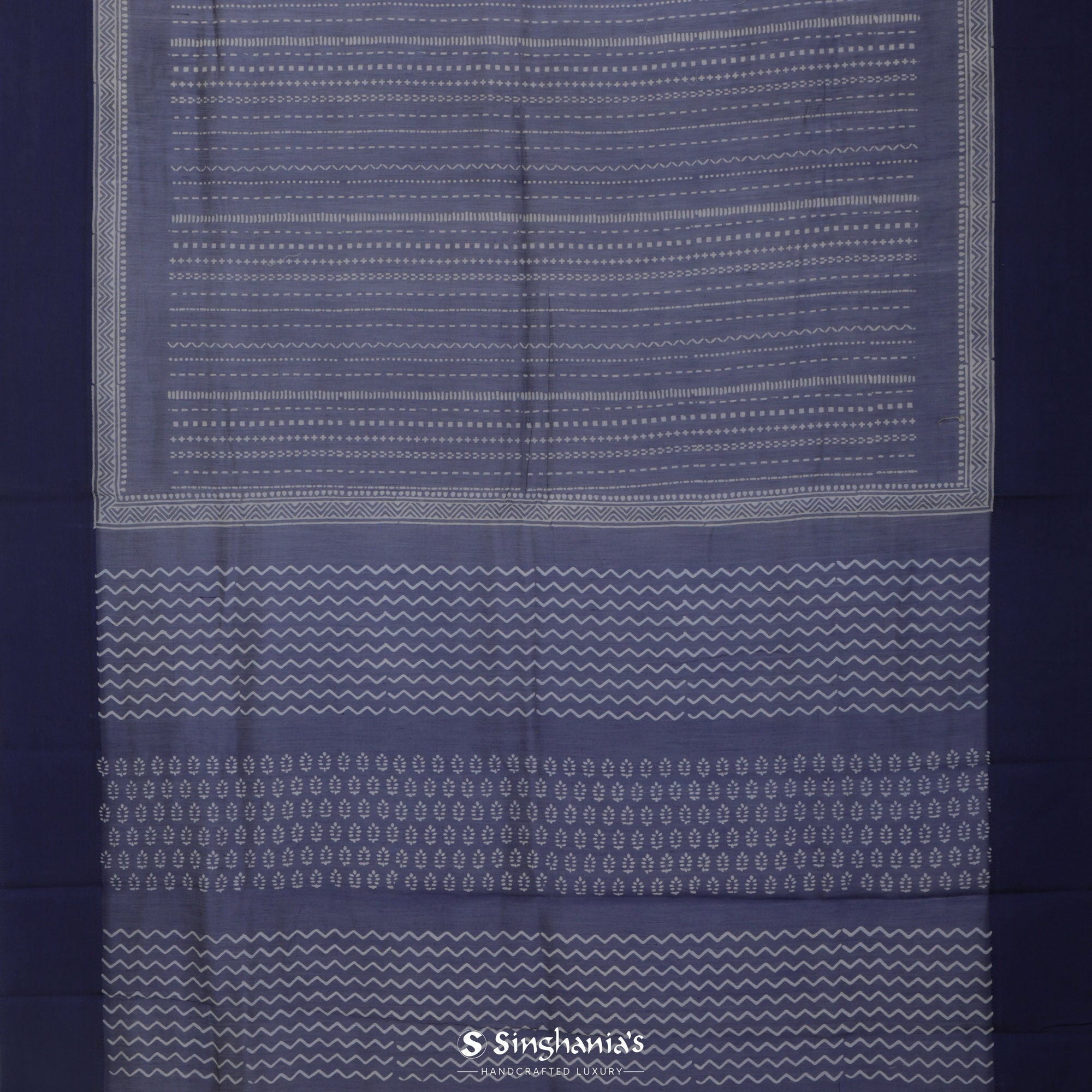 Independence Blue Printed Chanderi Silk Saree With Geometrical Design