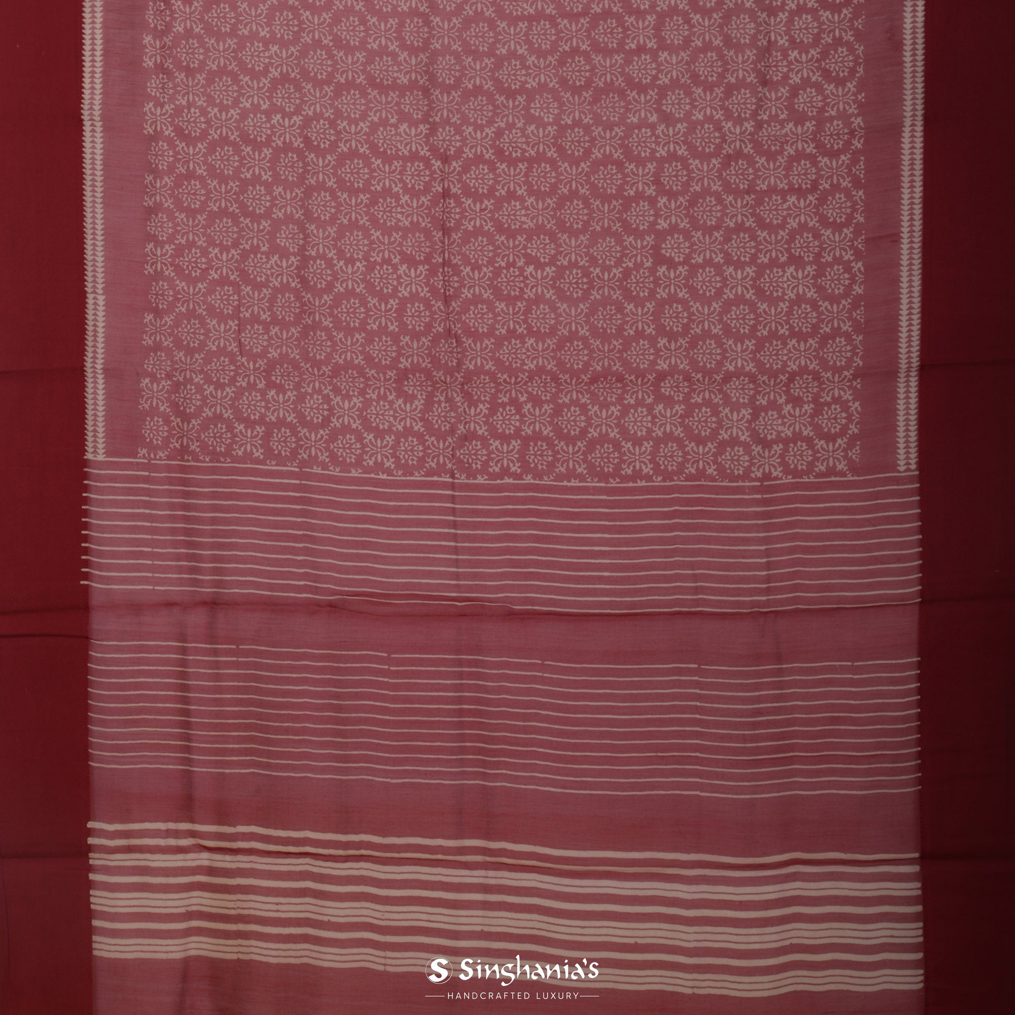 Cardinals Red Printed Chanderi Saree With Floral Jaal Pattern