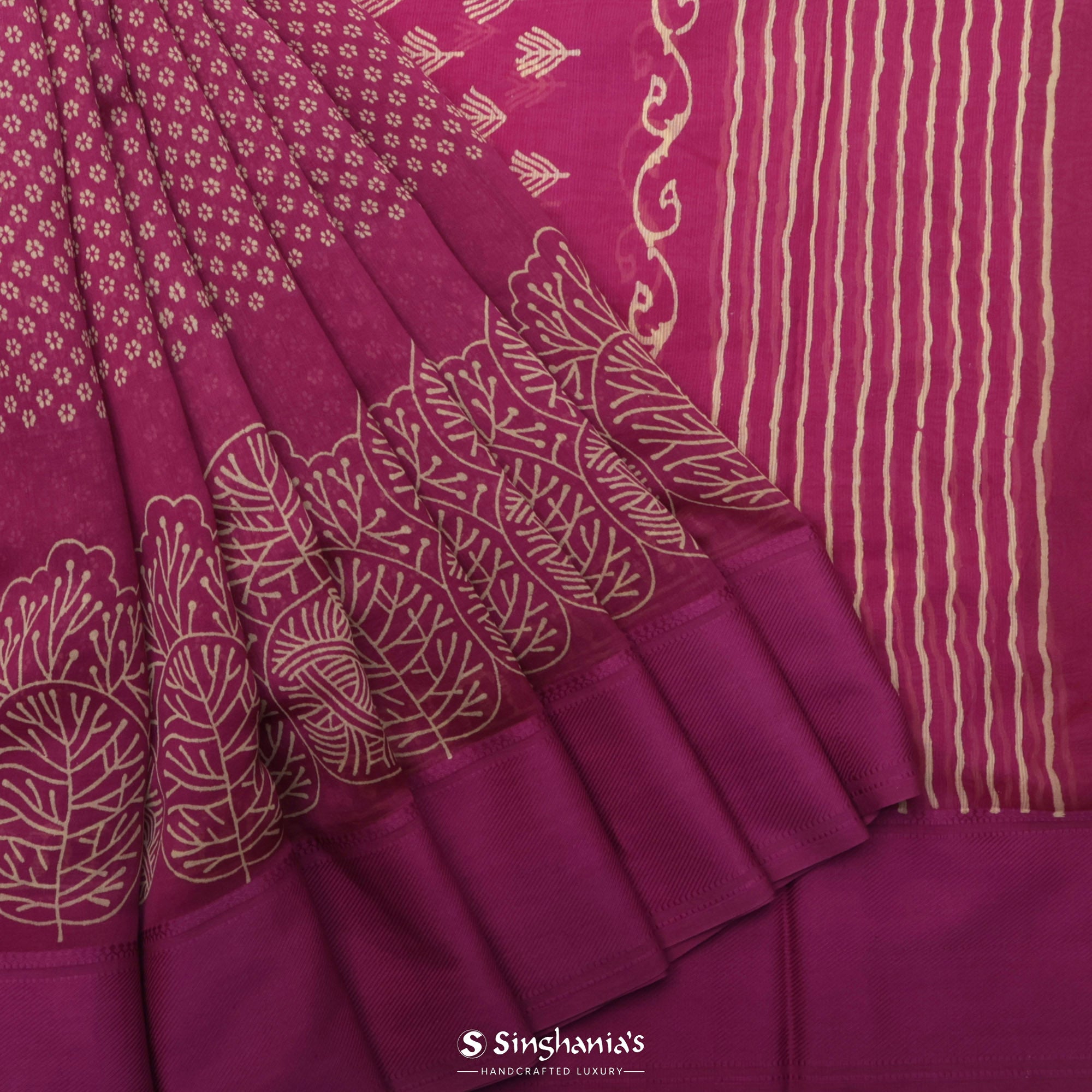 Cherry Pink Printed Chanderi Silk Saree With Floral Butti Design