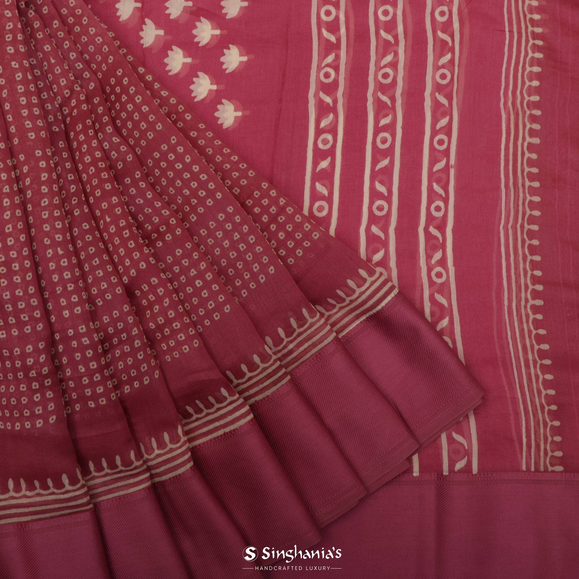 Popstar Red Printed Chanderi Silk Saree With Tiny Butti Design