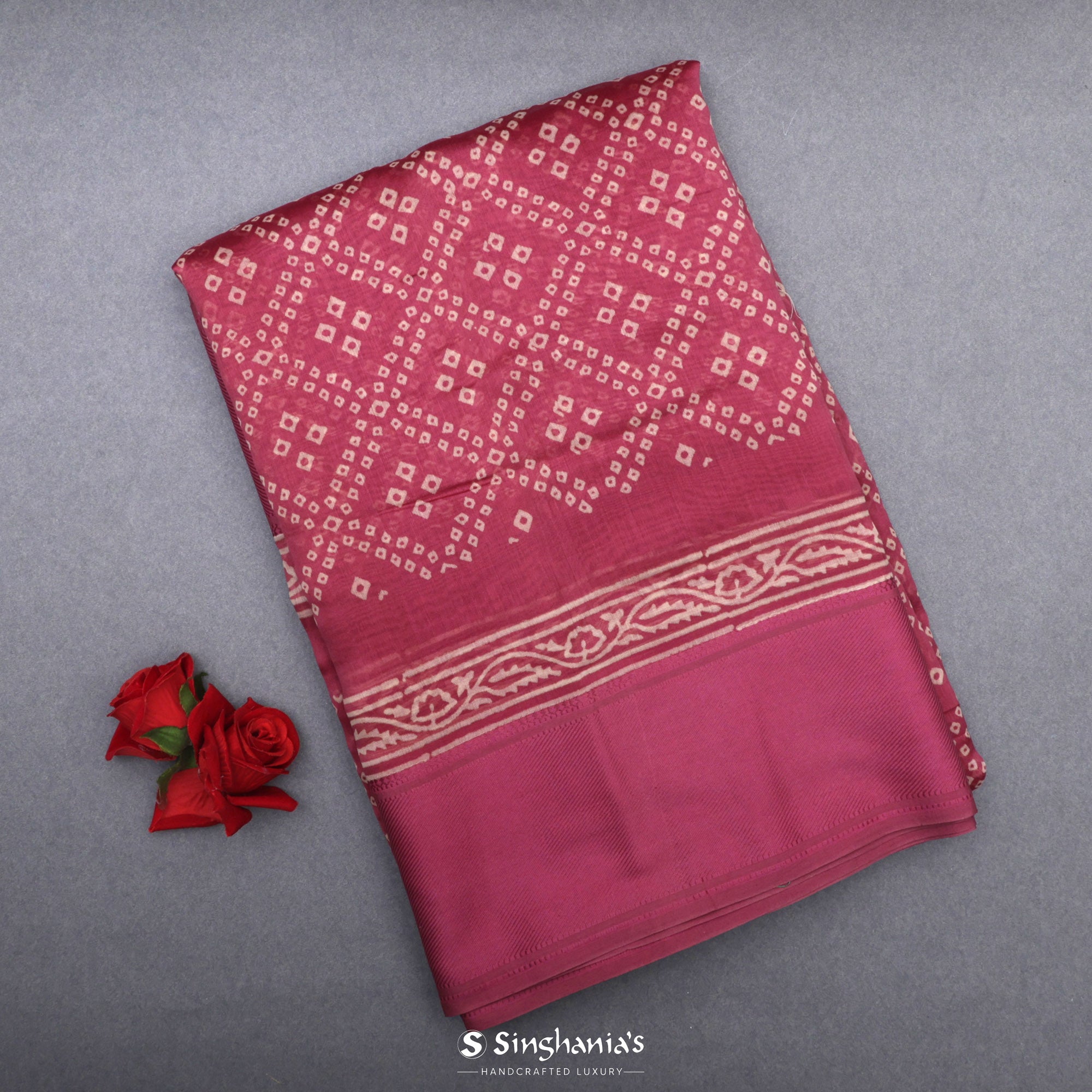 Hippie Pink Printed Chanderi Silk Saree With Butti Jaal Design