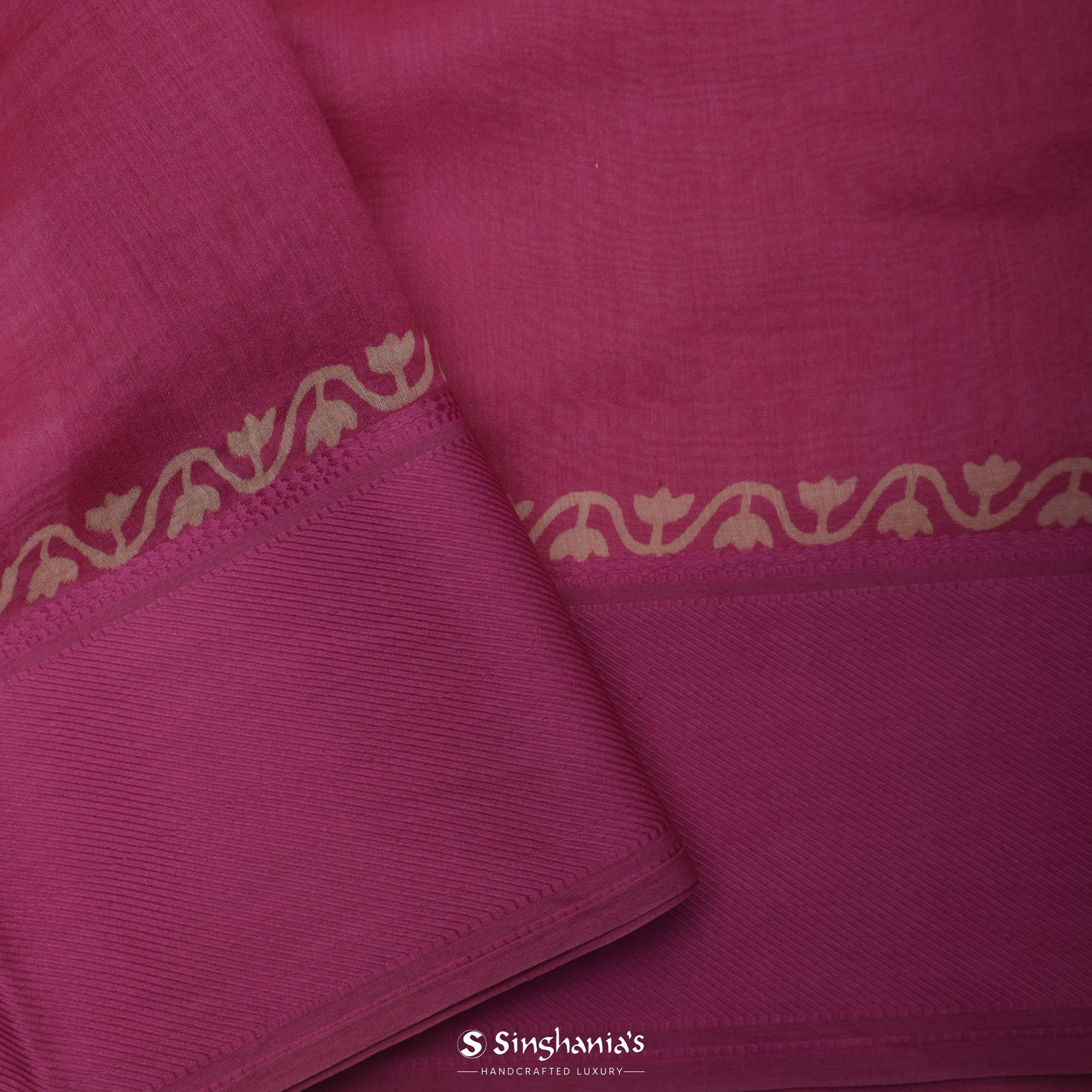 Steel Pink Chanderi Silk Saree With Floral Motif Design