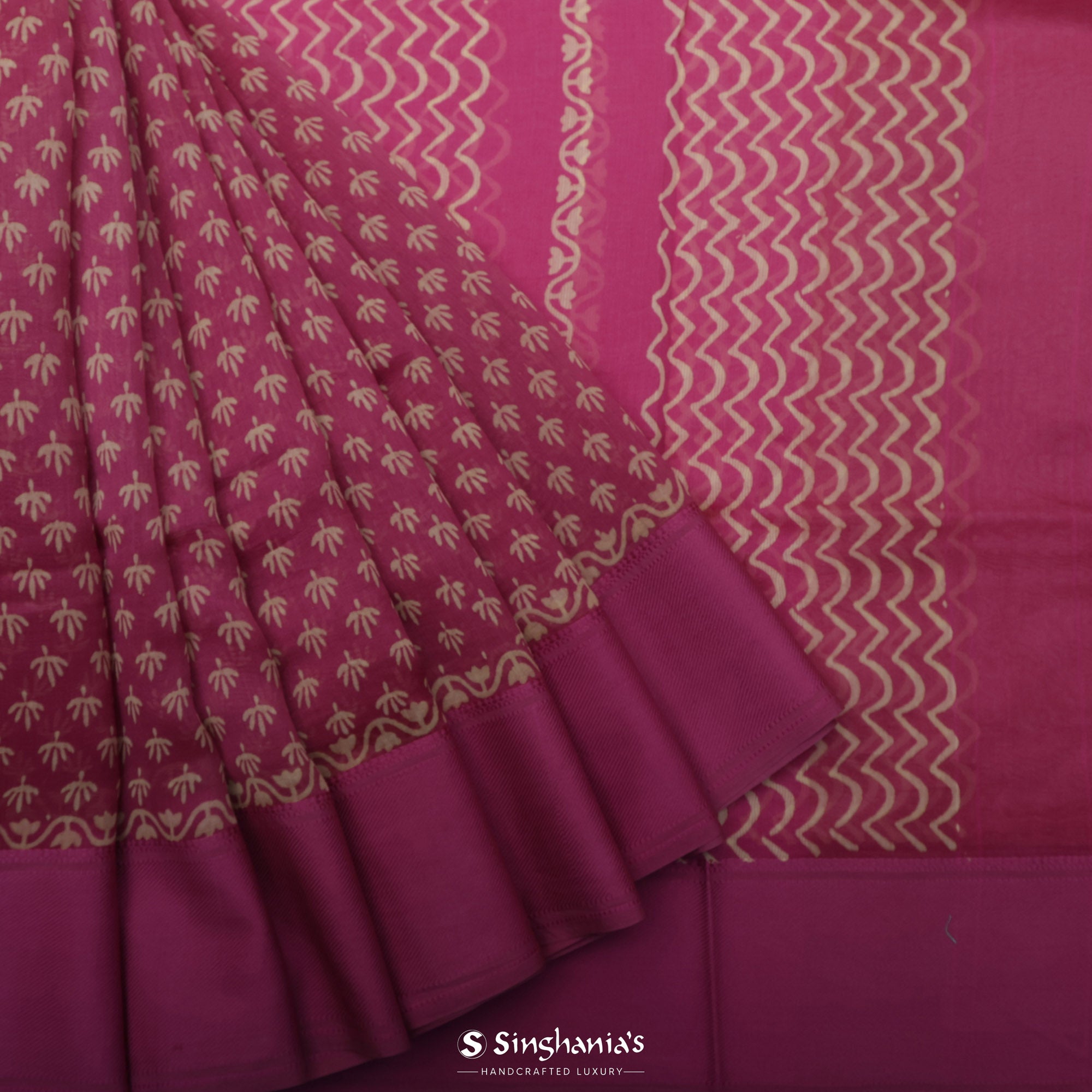 Steel Pink Chanderi Silk Saree With Floral Motif Design