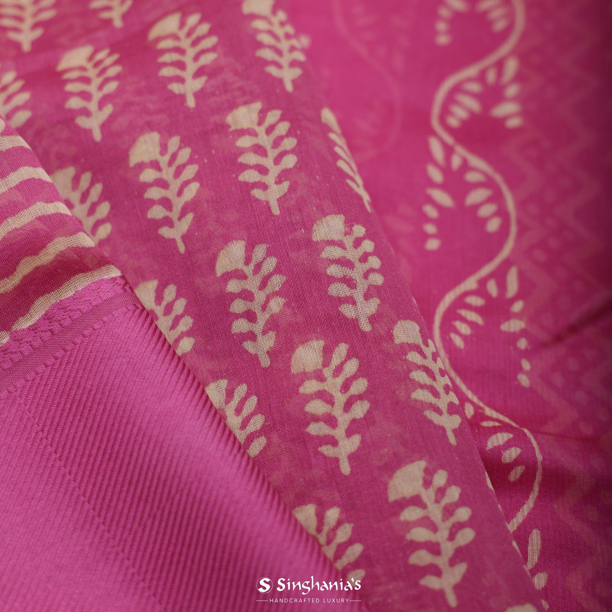 Mulberry Pink Printed Chanderi Silk Saree With Floral Butti Design