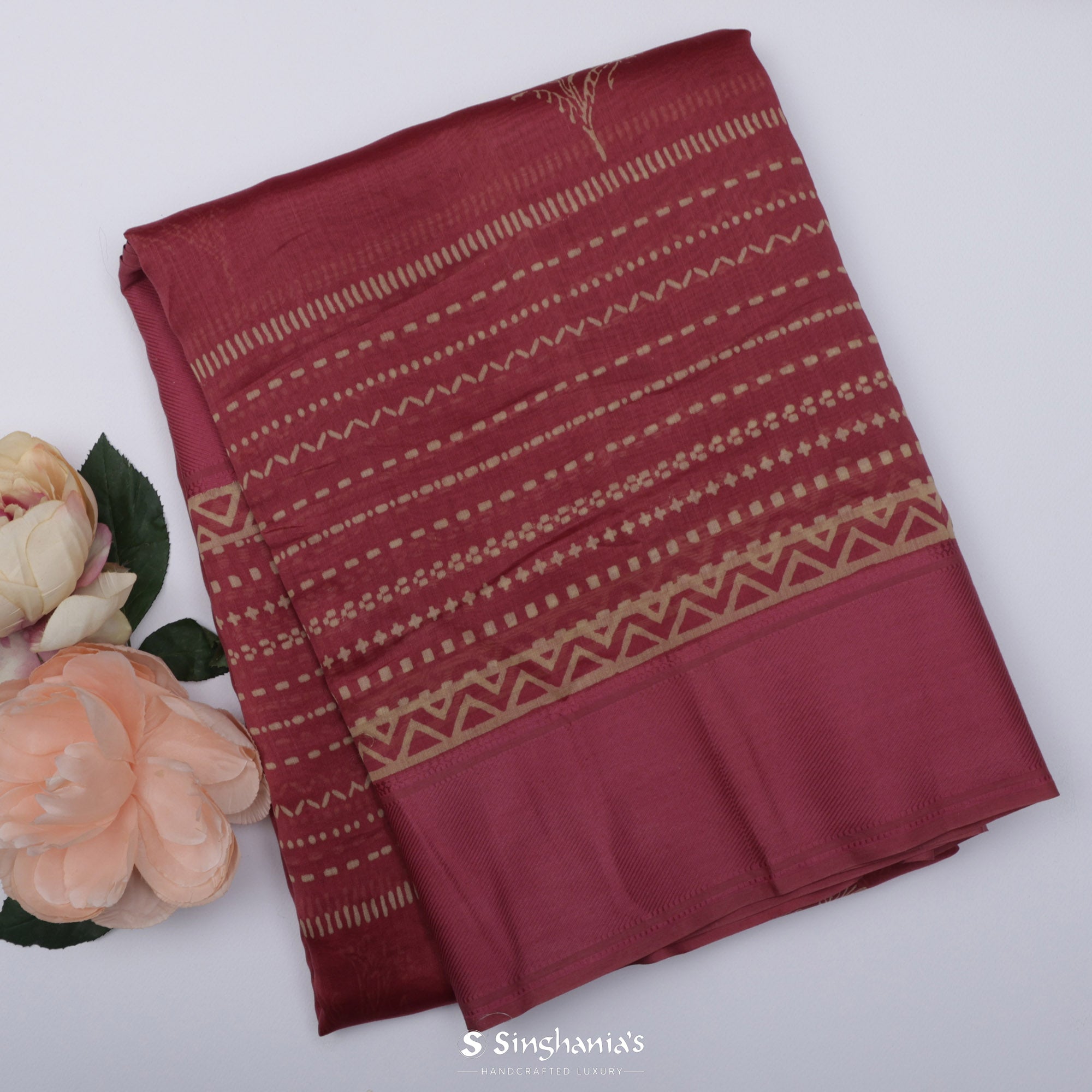 Punch Pink Printed Chanderi Silk Saree With Floral Motif Pattern