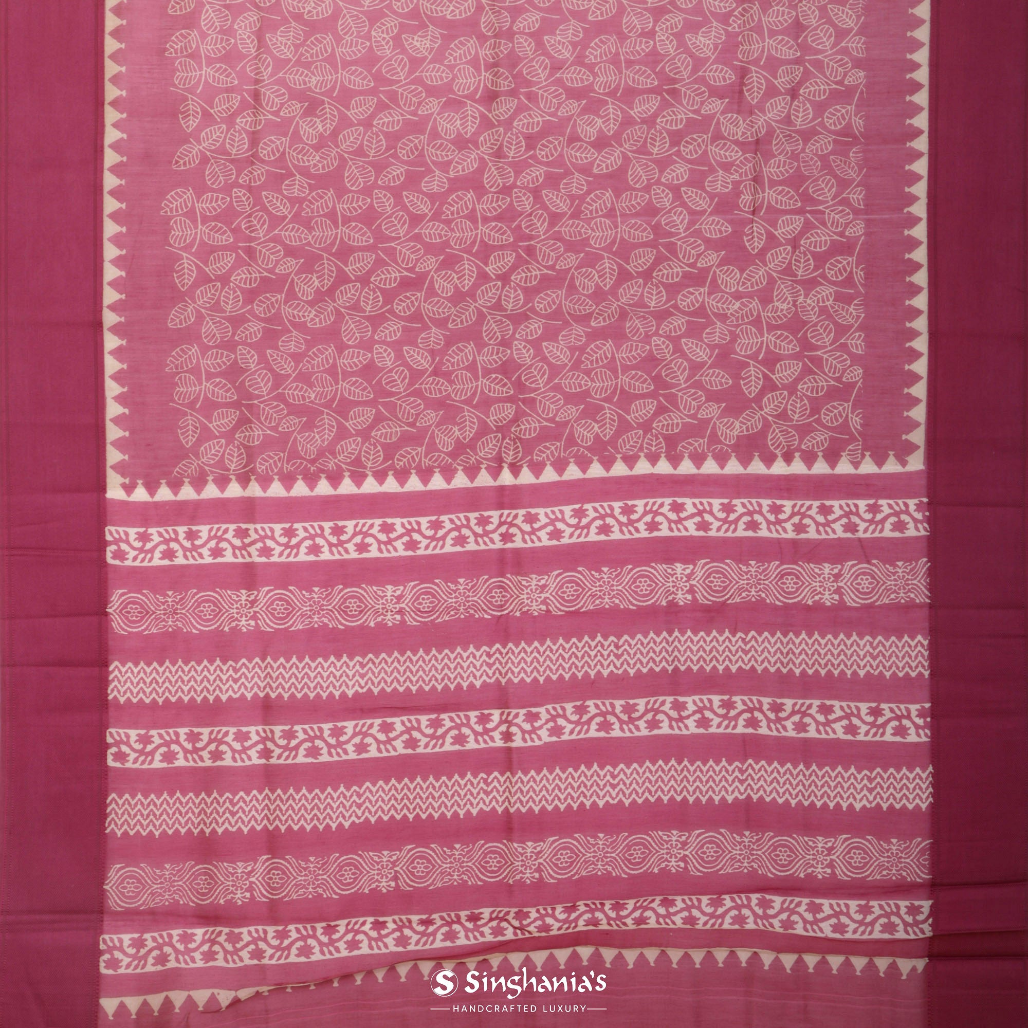 Rouge Pink Printed Chanderi Silk Saree With Floral Jaal Design