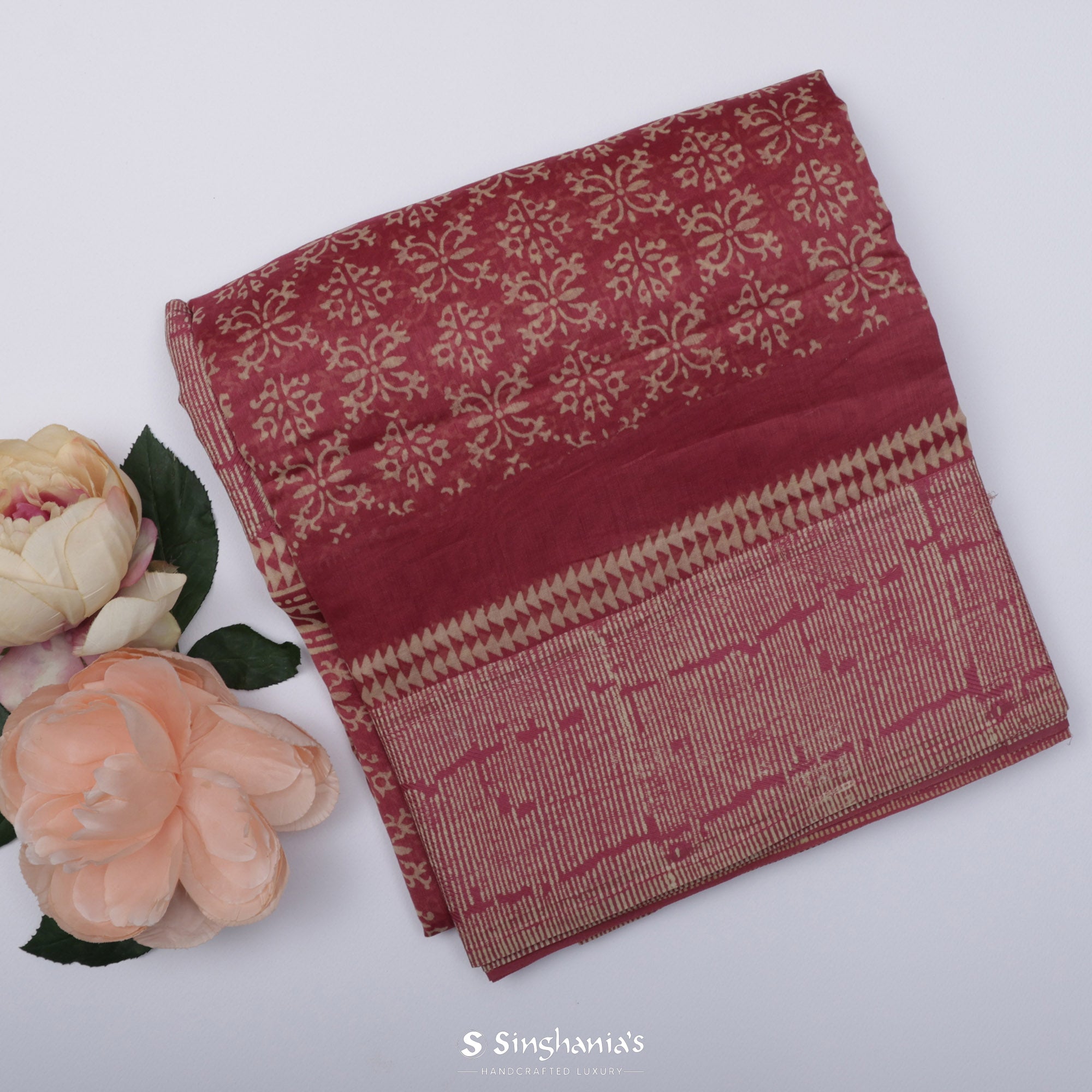 Blush Pink Printed Chanderi Silk Saree With Floral Motif Design