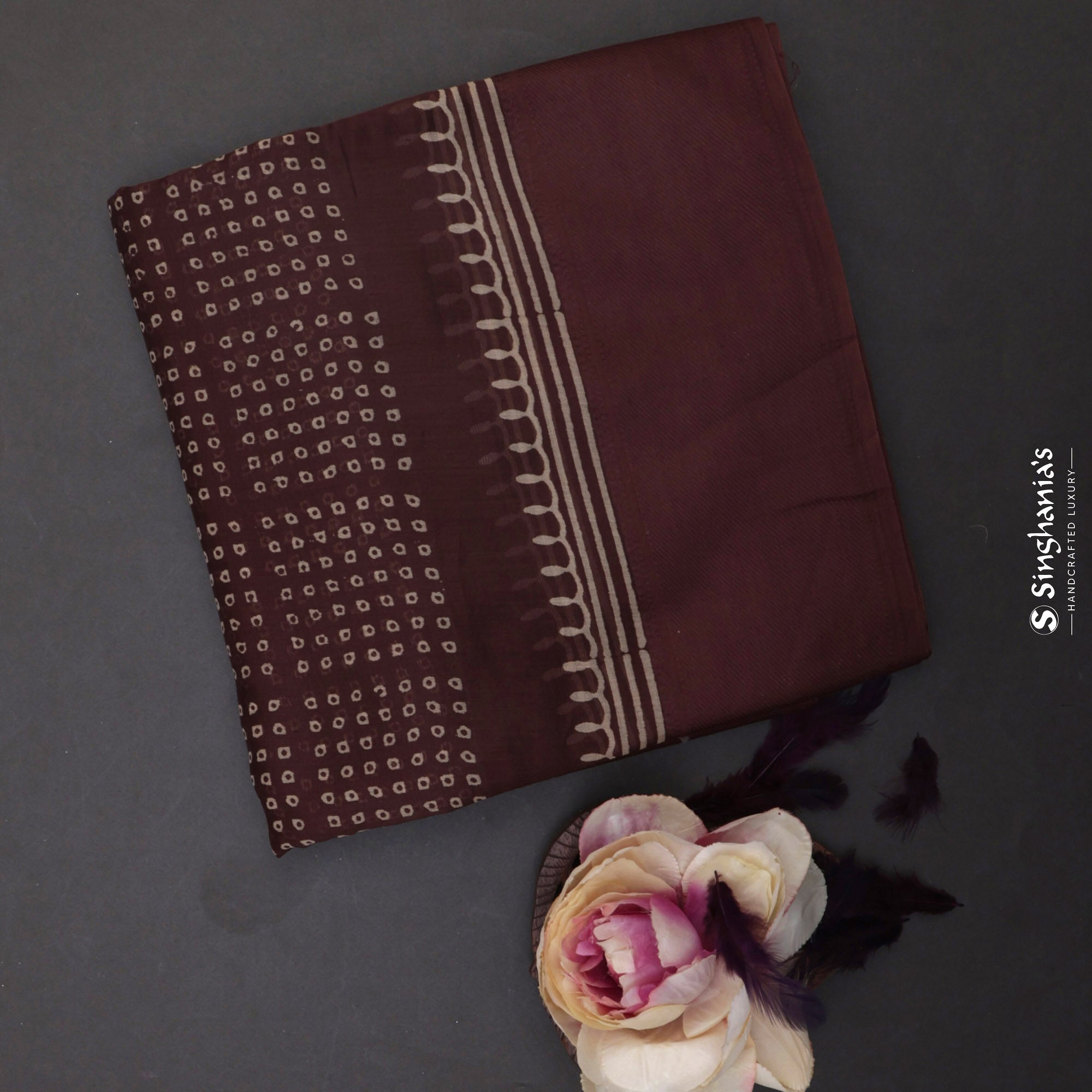 Brown Coffee Printed Chanderi Silk Saree With Tiny Butti Design