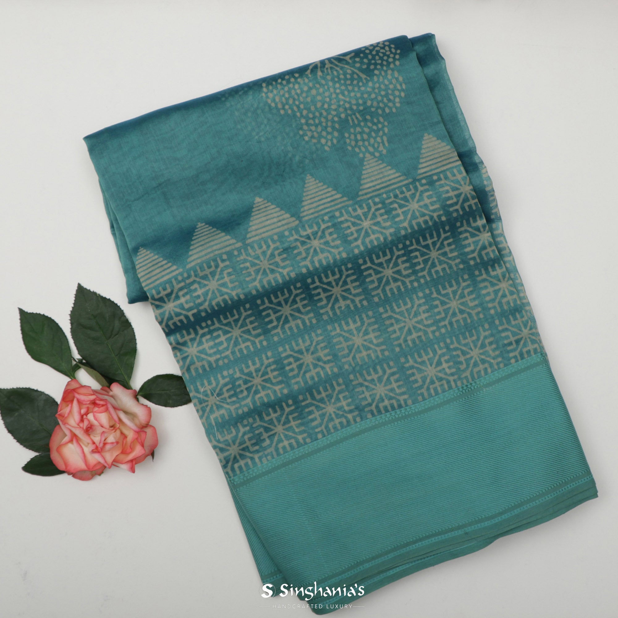 Ultramarine Blue Printed Chanderi Silk Saree With Tree Pattern