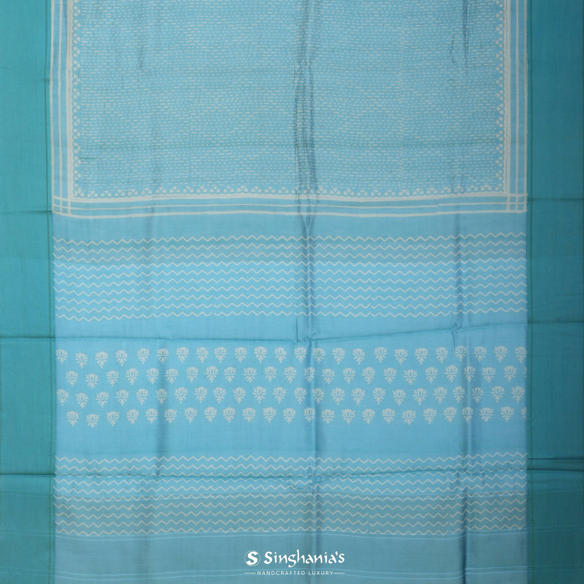 Turkish Blue Printed Chanderi Silk Saree With Tiny Motif Design