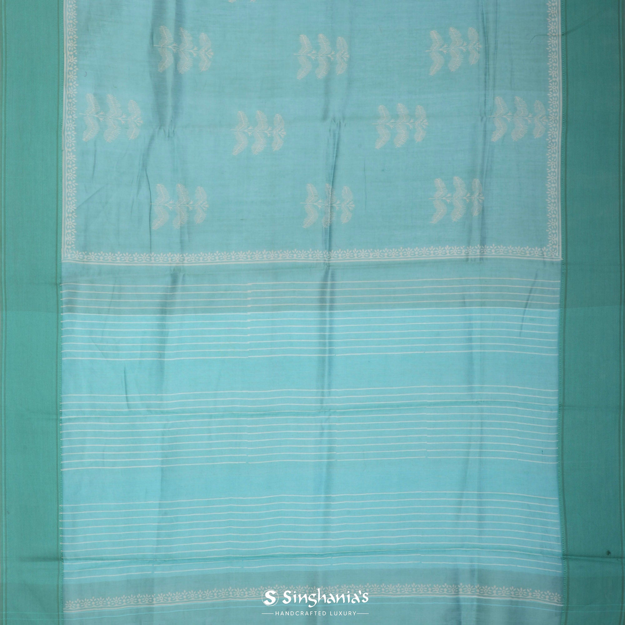 Tiffany Blue Printed Chanderi Silk Saree With Floral Motif Design