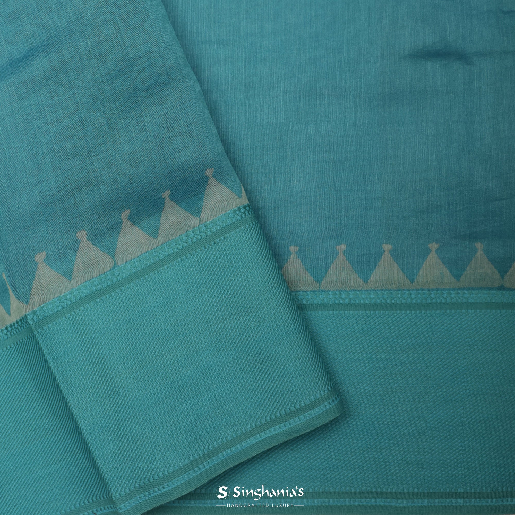 Pacific Blue Printed Chanderi Silk Saree With Floral Jaal Design