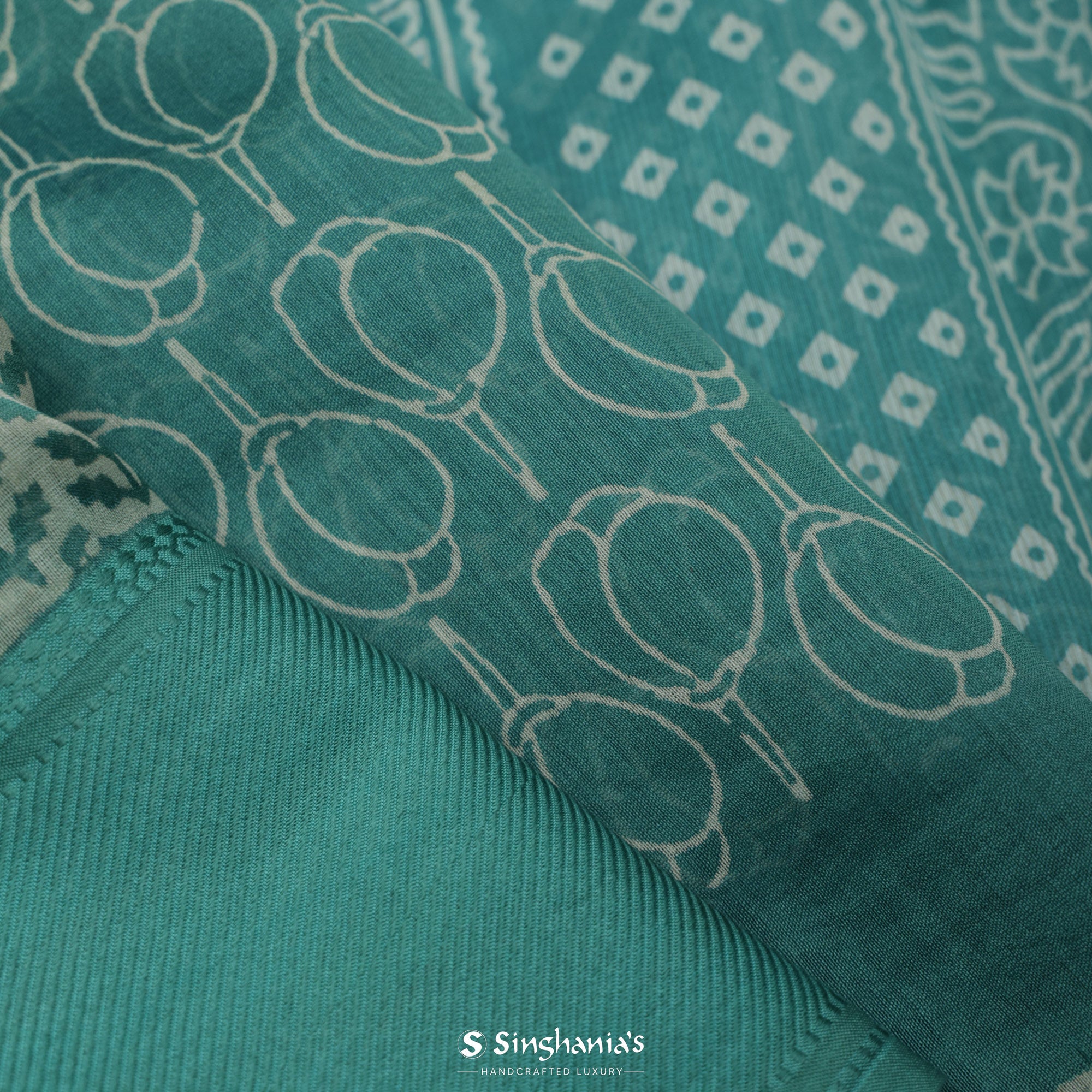 Myrtle Green Printed Chanderi Silk Saree With Floral Motif Design