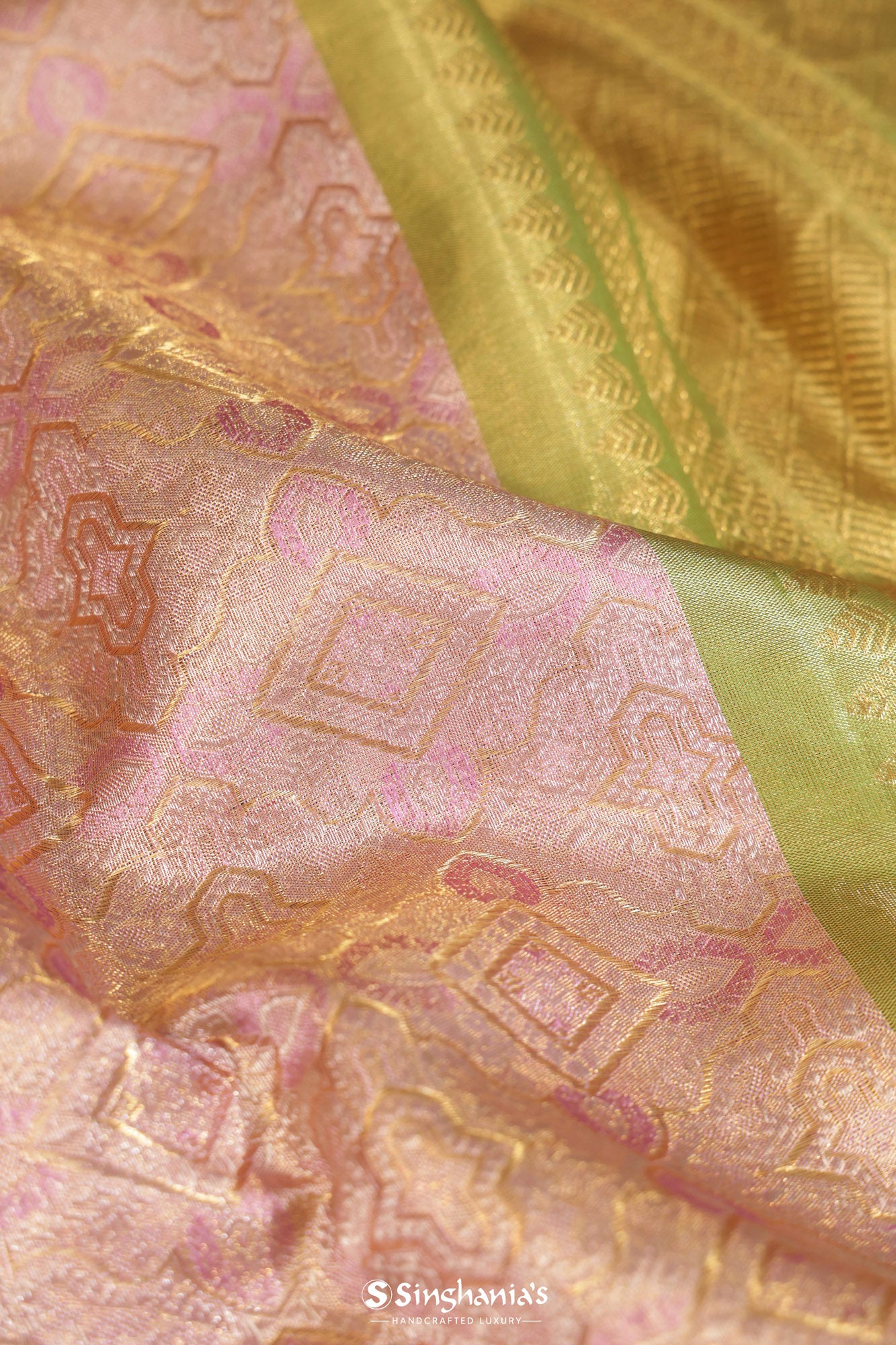 Tea Rose Pink Tissue Kanjivaram Silk Saree With Floral Design