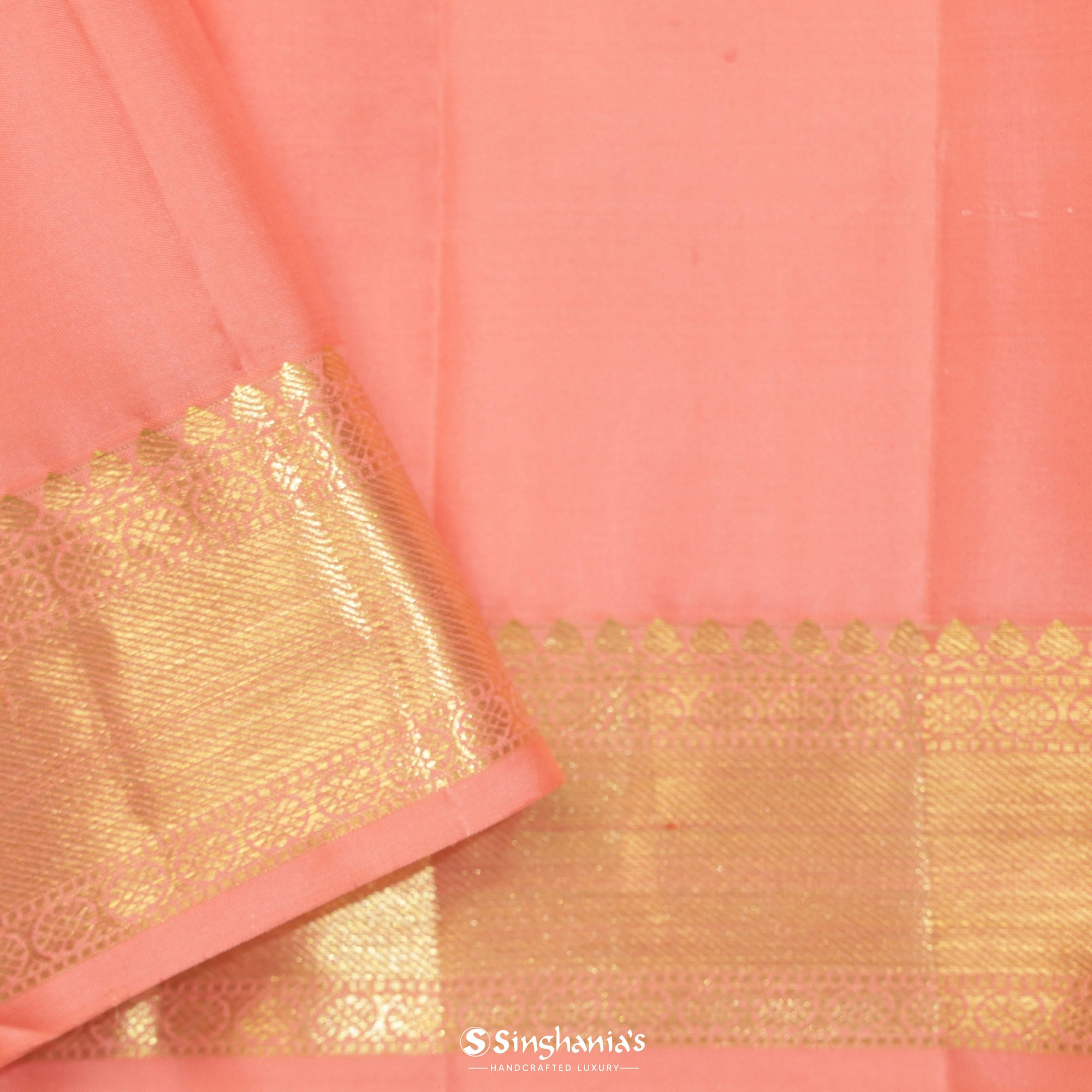 Peach Pink Kanjivaram Silk Saree With Paisley In Jaal Design