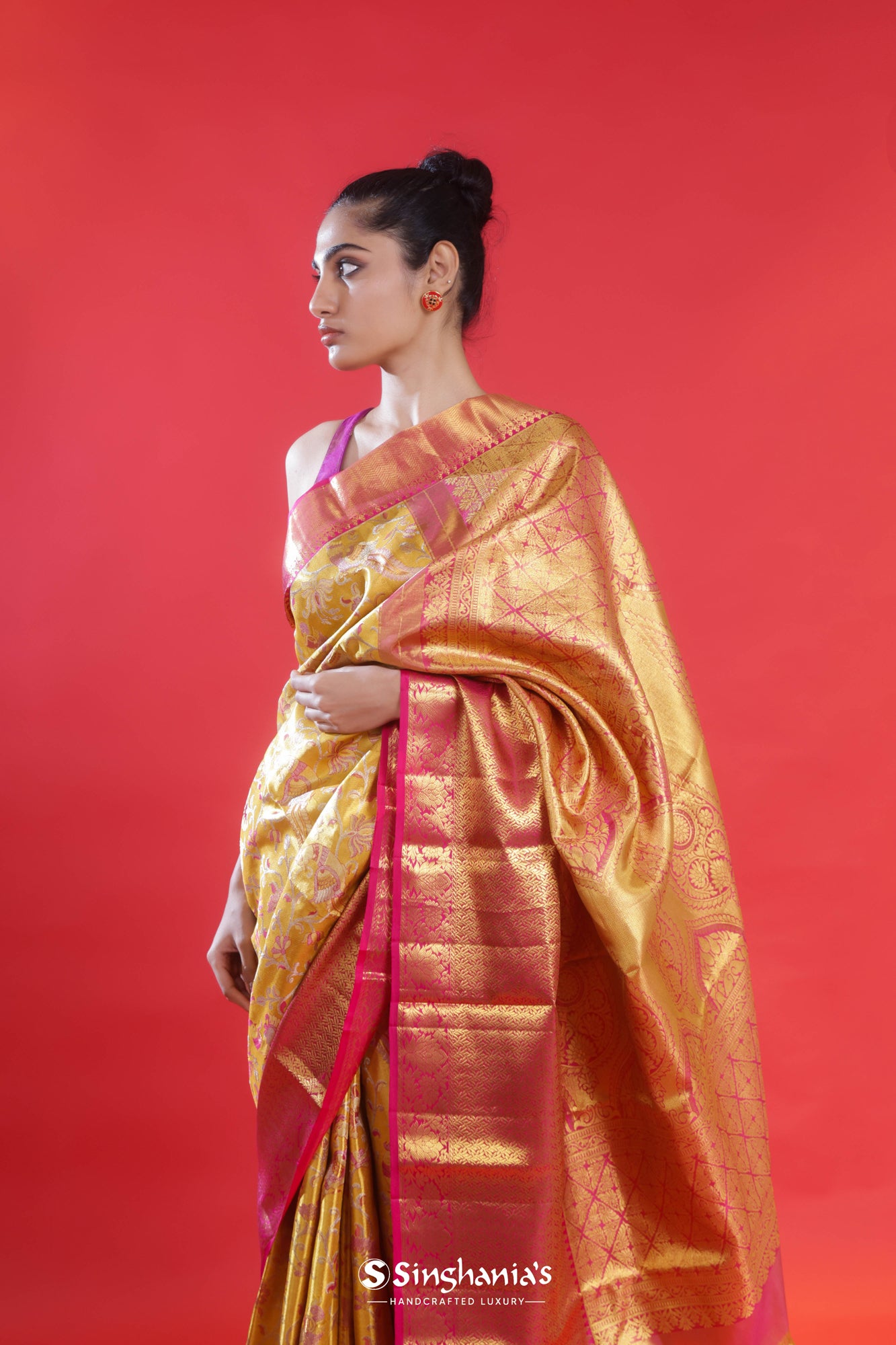 Buy Pure Kanchipuram Silk Sarees Online Singhania s tagged Colour Gold