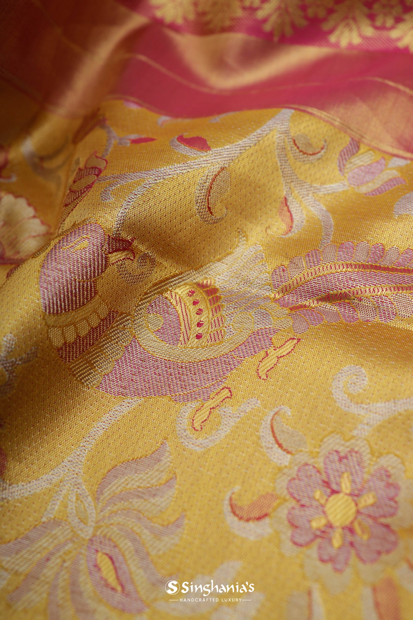 Golden Yellow Meenakari Kanjivaram Silk Saree