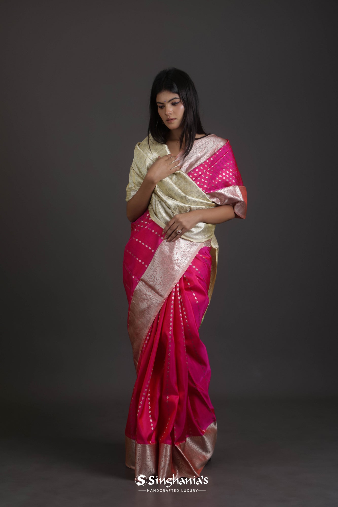 Semi Silk Embossed Ruby Pink Saree – Kumaran Silks