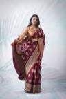 Vermillion Red Banarasi Silk Saree With Floral Buttas