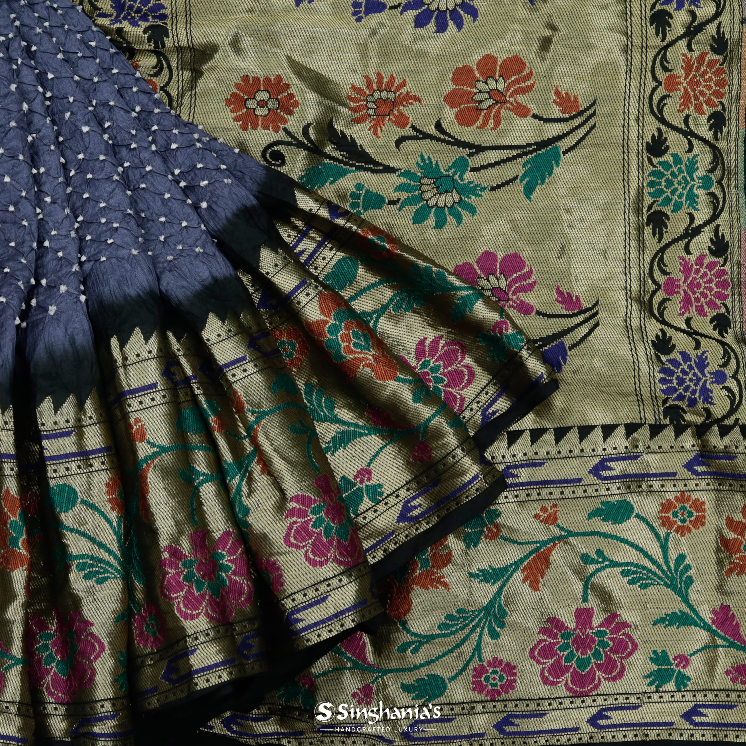 Bedazzled Blue Silk Bandhani Saree
