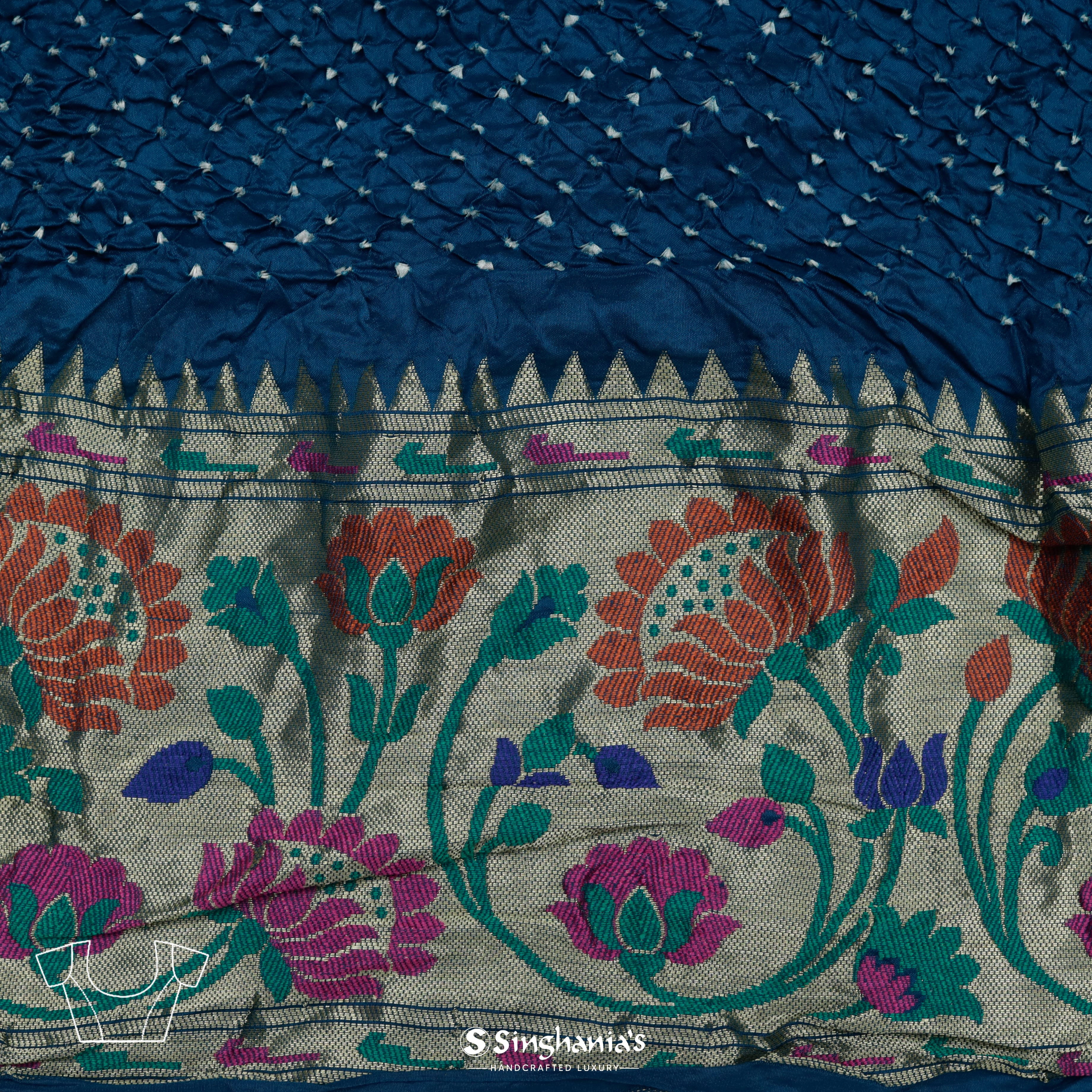 Cobalt Blue Silk Bandhani Saree