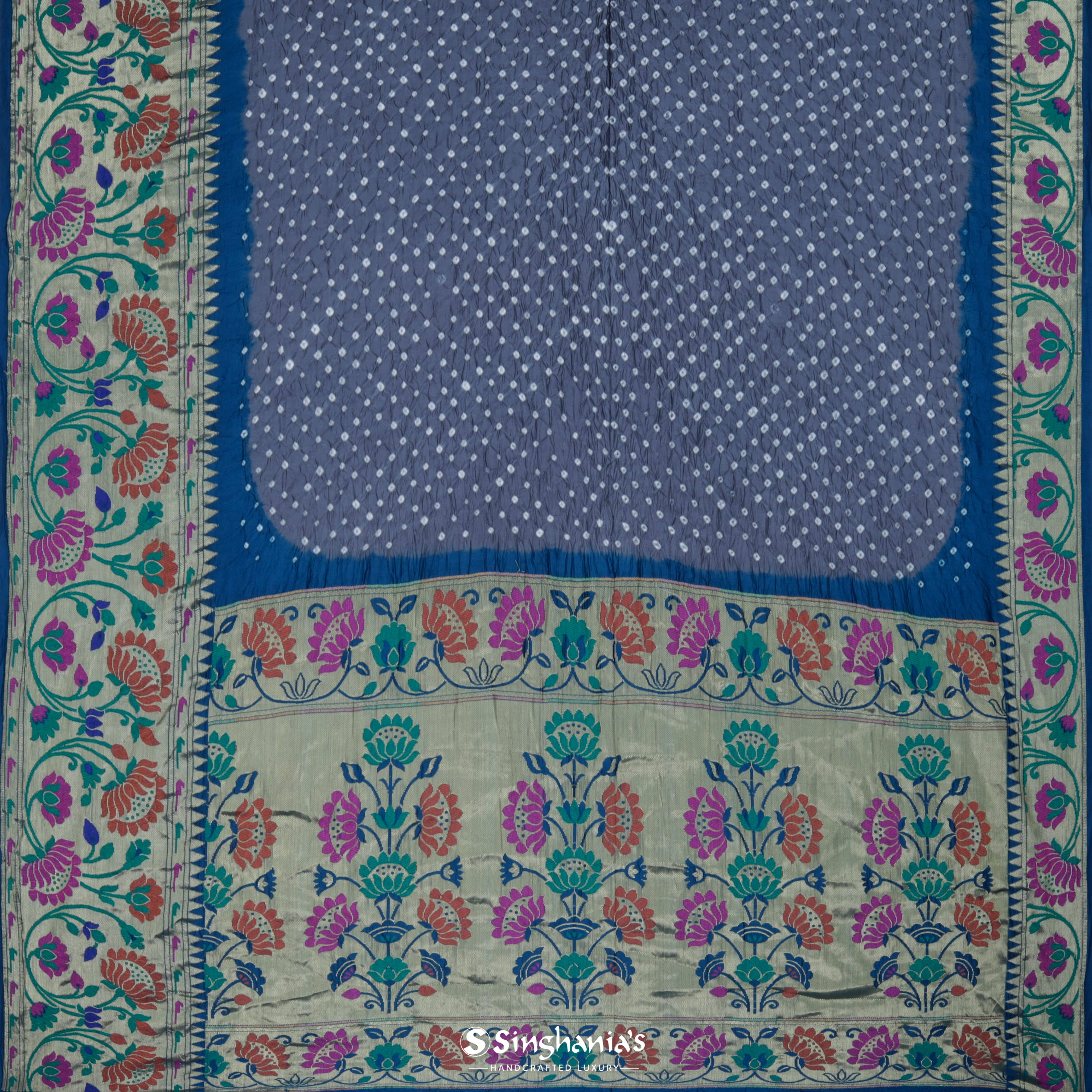 Cobalt Blue Silk Bandhani Saree