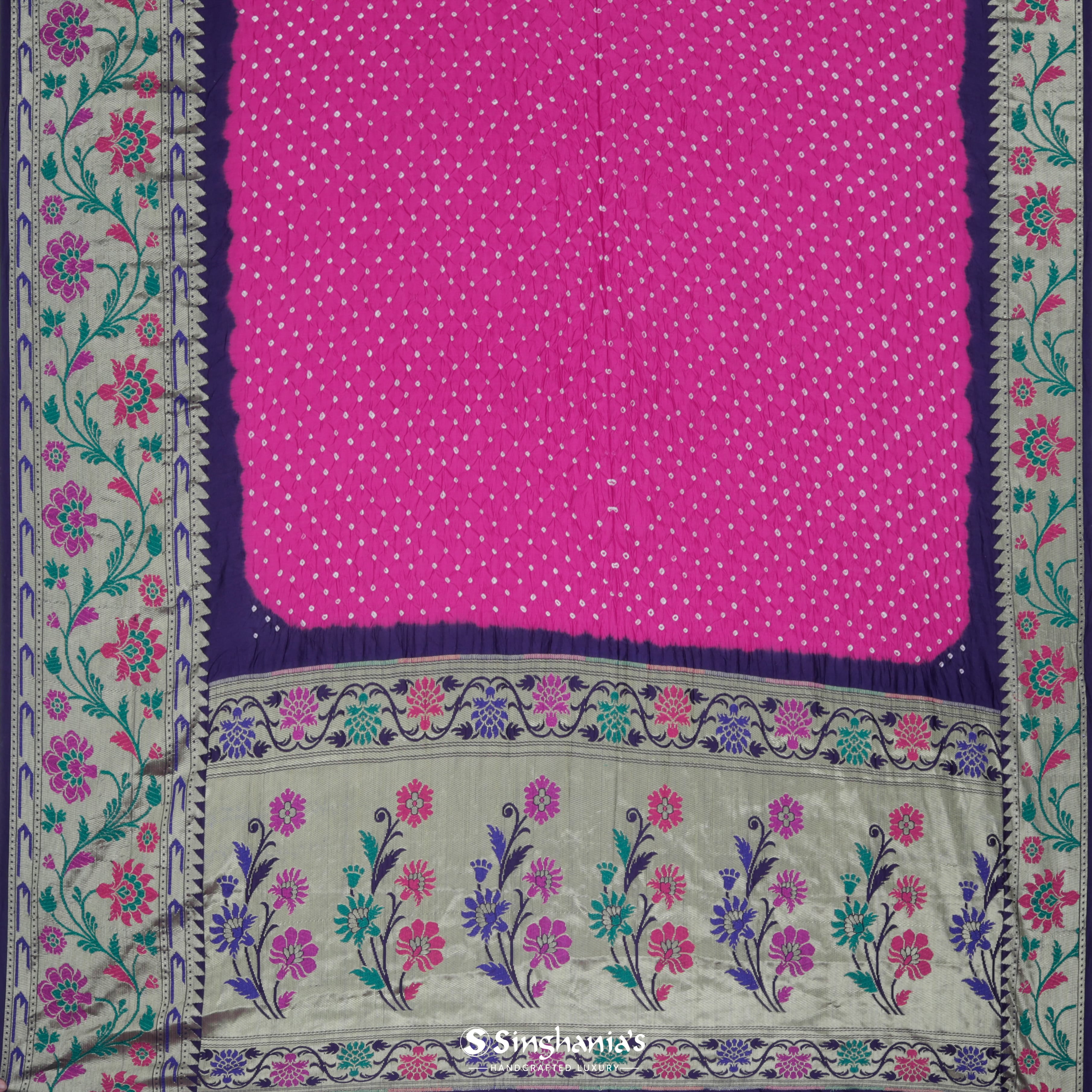 Hot Pink Silk Bandhani Saree