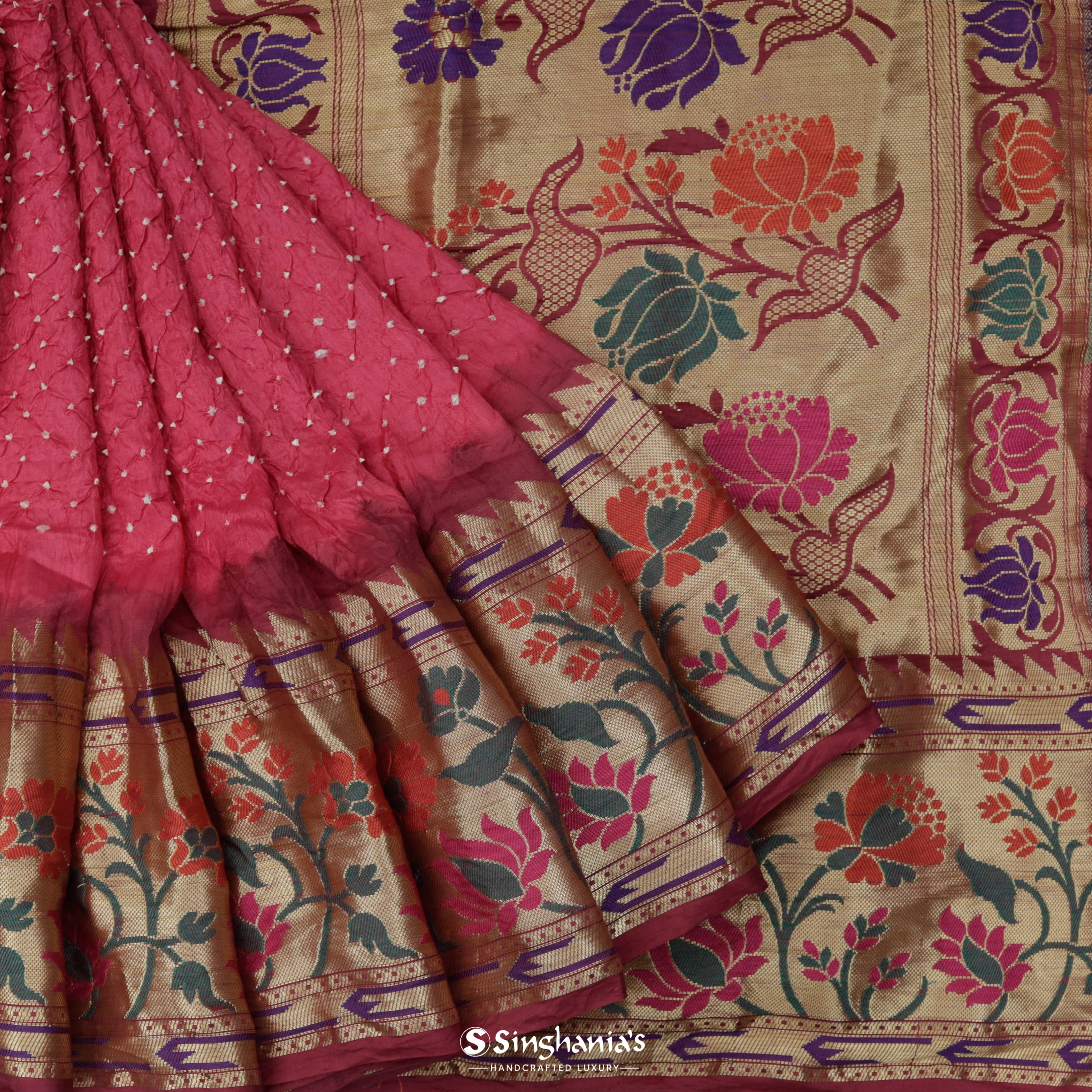 Rogue Pink Silk Bandhani Saree