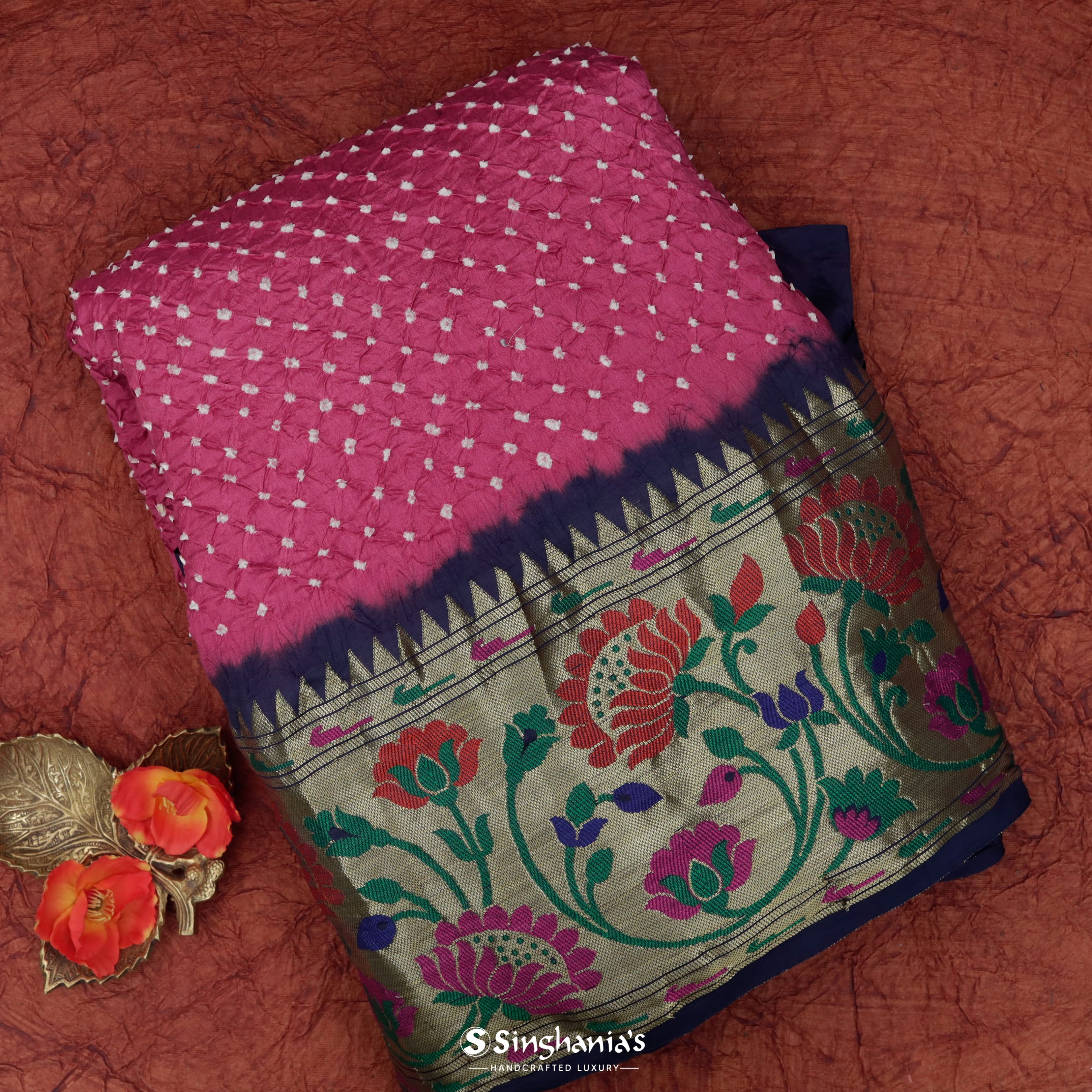 Deep Pink Silk Bandhani Saree