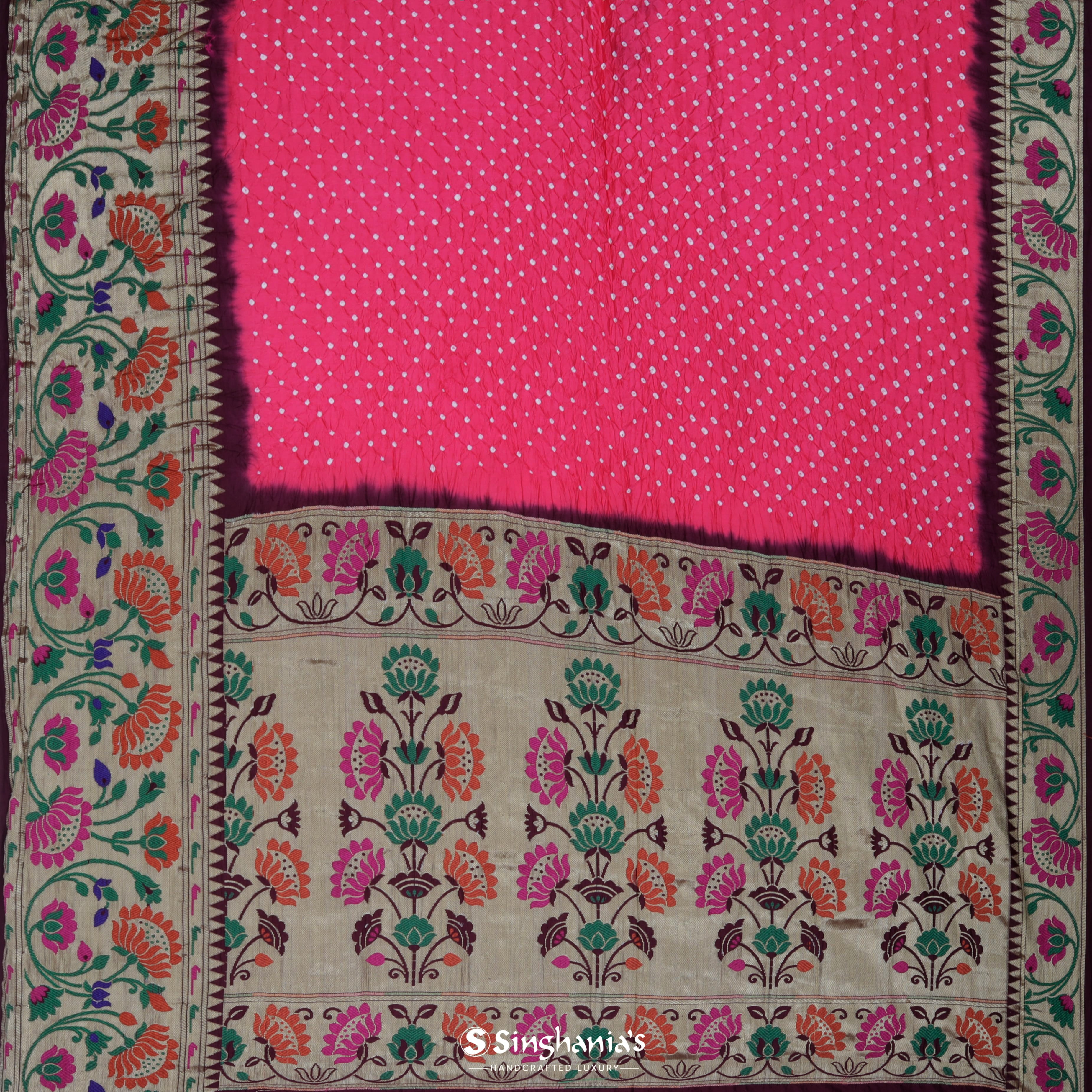 Cherry Pink Silk Bandhani Saree
