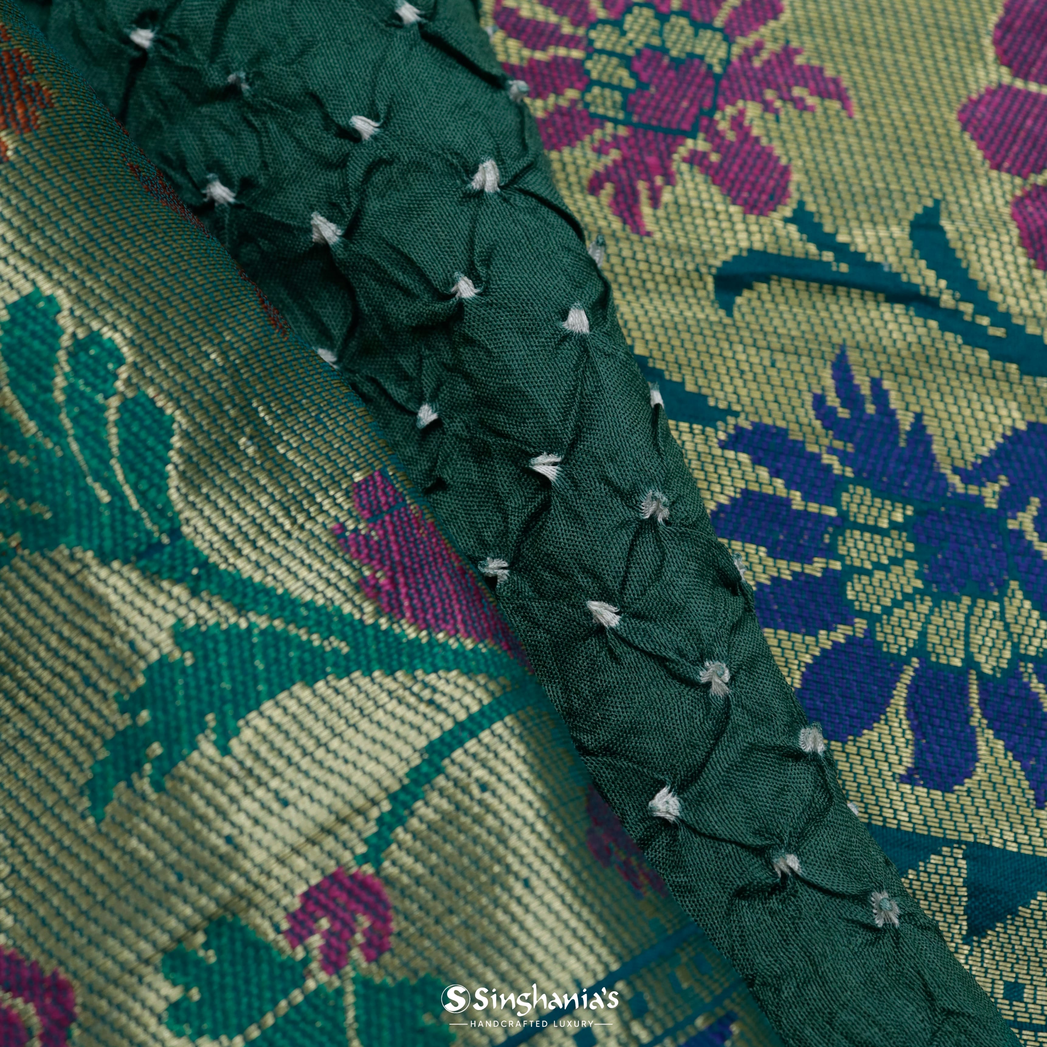 Emerald Green Silk Bandhani Saree