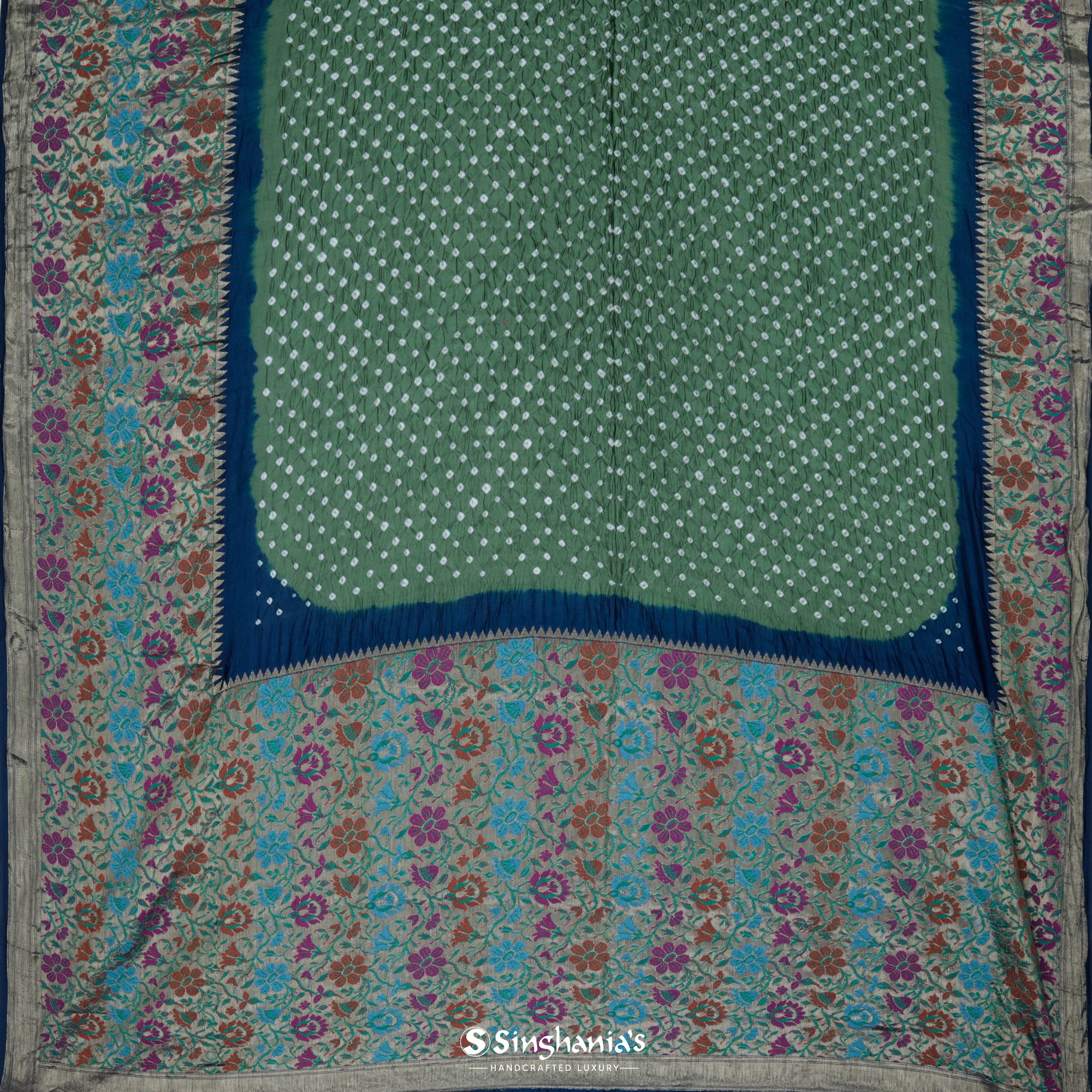 Artichoke Green Silk Bandhani Saree