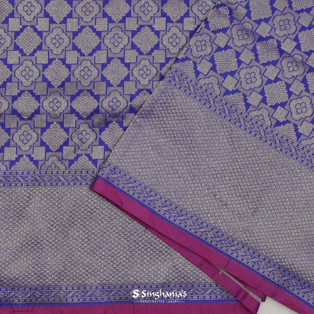 Violet Blue Banarasi Silk Saree With Floral Buttas Weaving