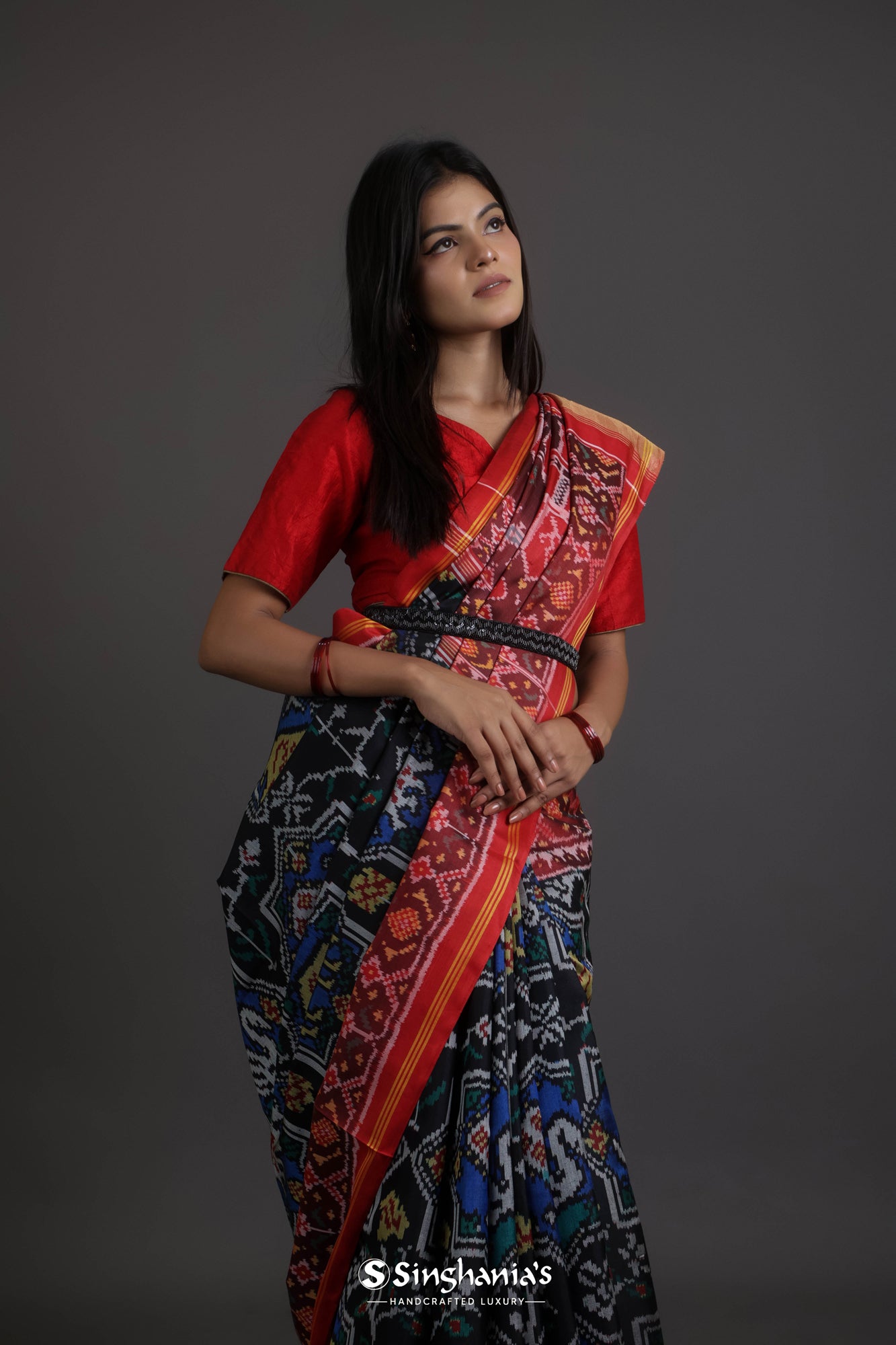Space Bue Patan Patola Silk Saree With Floral-Fauna Weaving