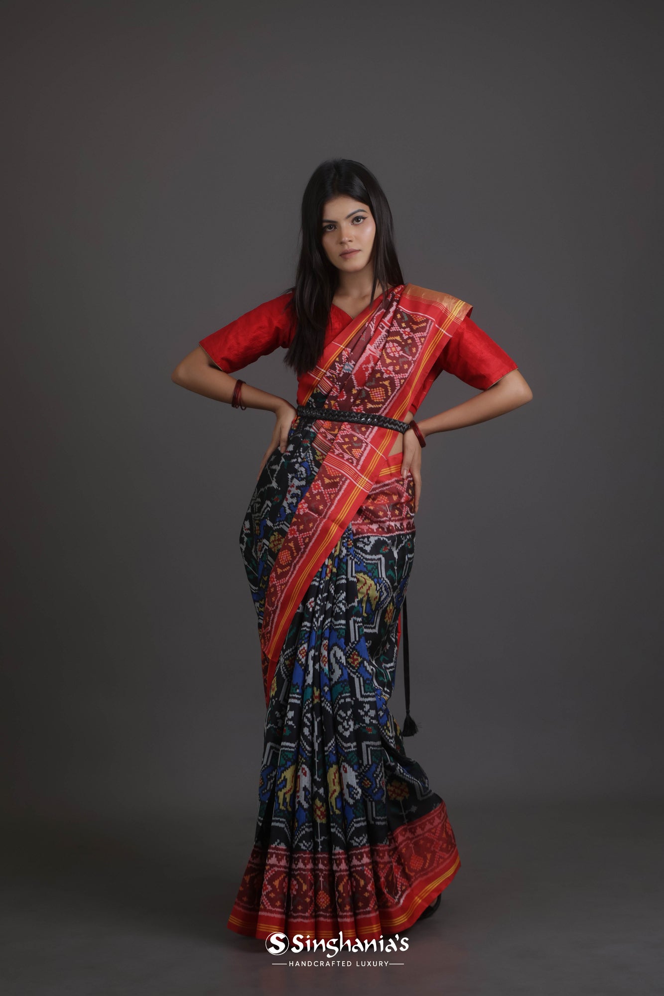 Space Bue Patan Patola Silk Saree With Floral-Fauna Weaving