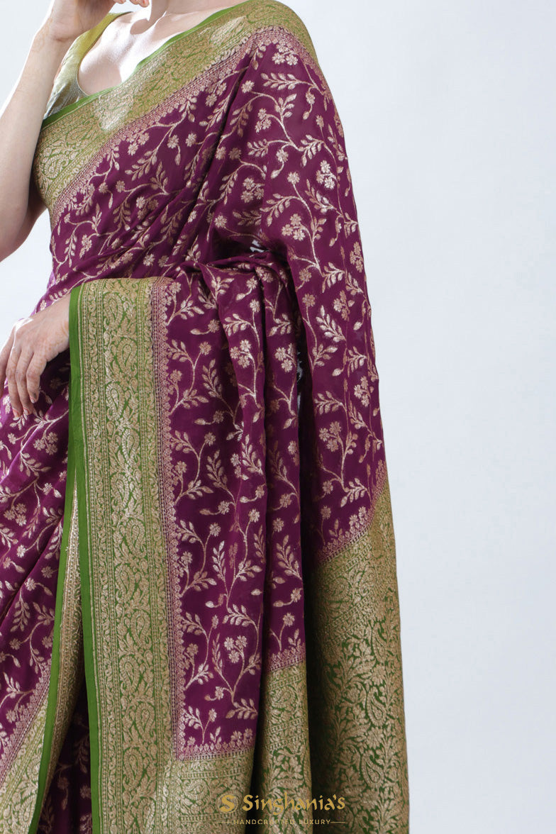 Pansy Purple Banarasi Georgette Saree With Floral Jaal