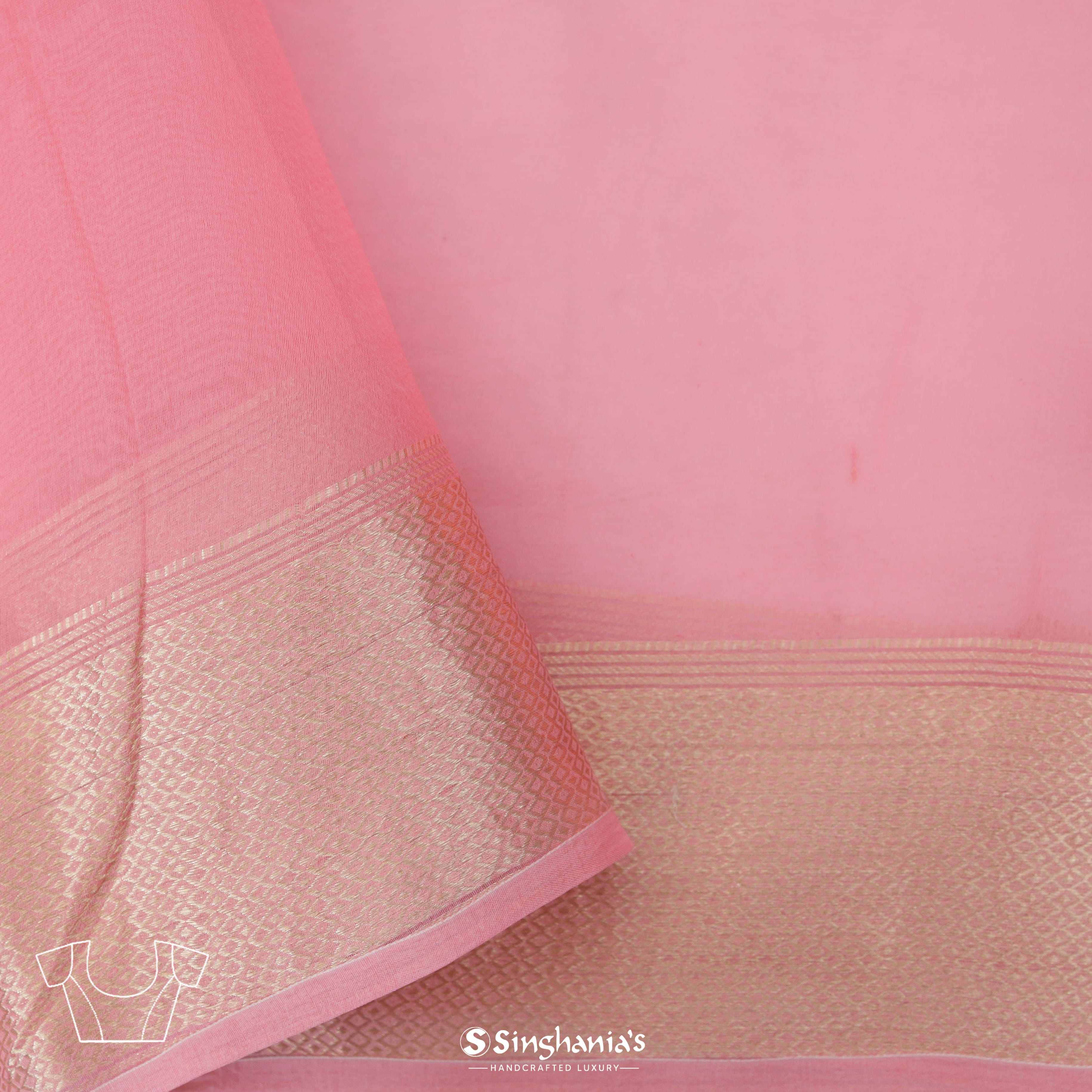 Baby Pink Organza Embroidery Saree With Floral Buttas