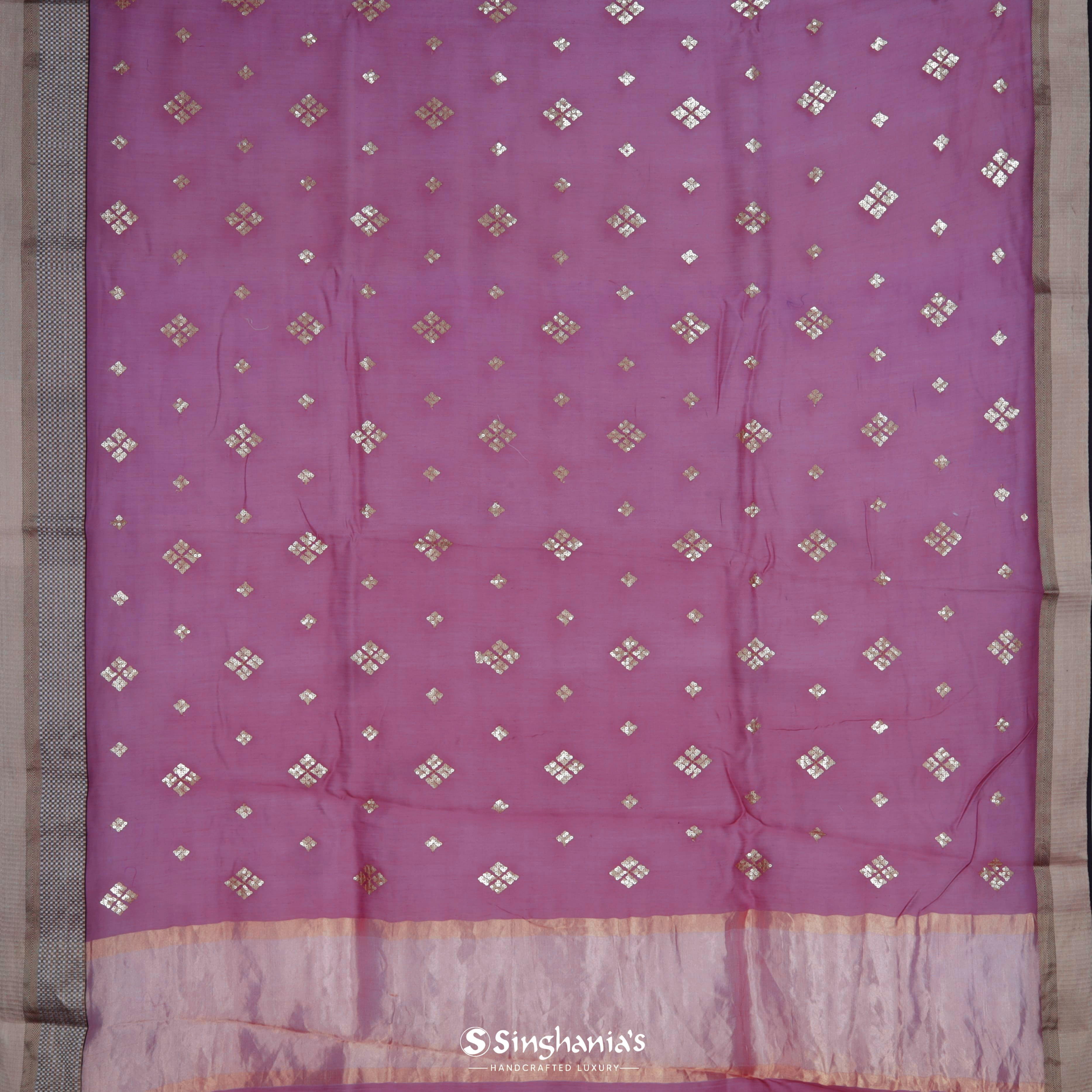 Coral Pink Chanderi Embroidery Silk Saree With Floral Embroidery Motifs