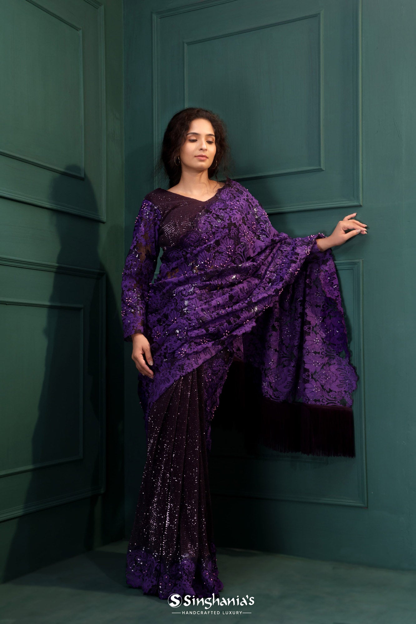 True Purple Embroidery Designer Saree