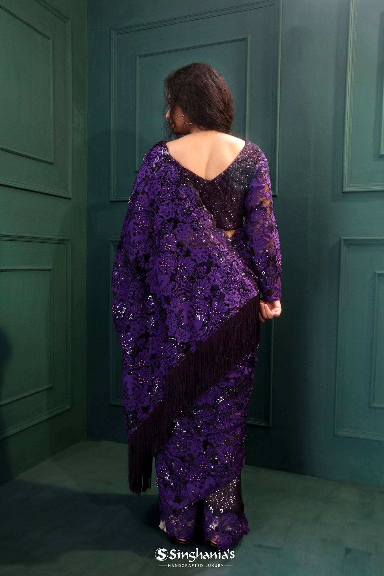 True Purple Embroidery Designer Saree