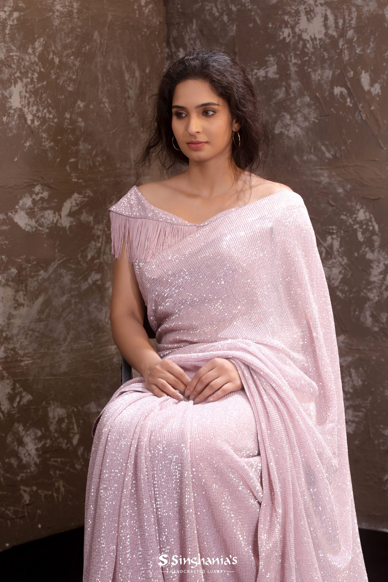 Cameo Pink Sequin Embroidery Designer Saree