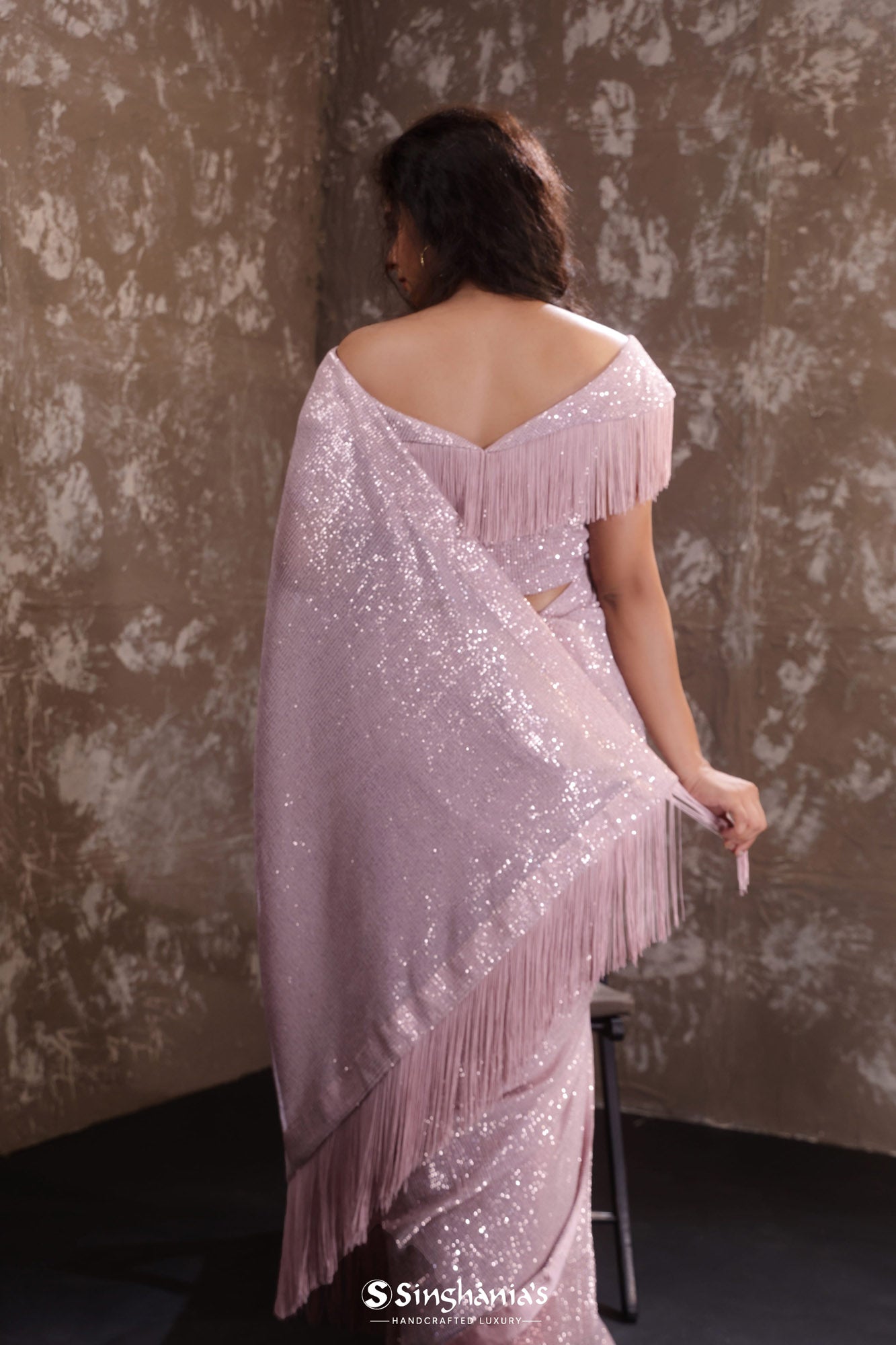 Cameo Pink Sequin Embroidery Designer Saree