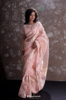 Peach Pink Tissue Saree With Hand Embroidery