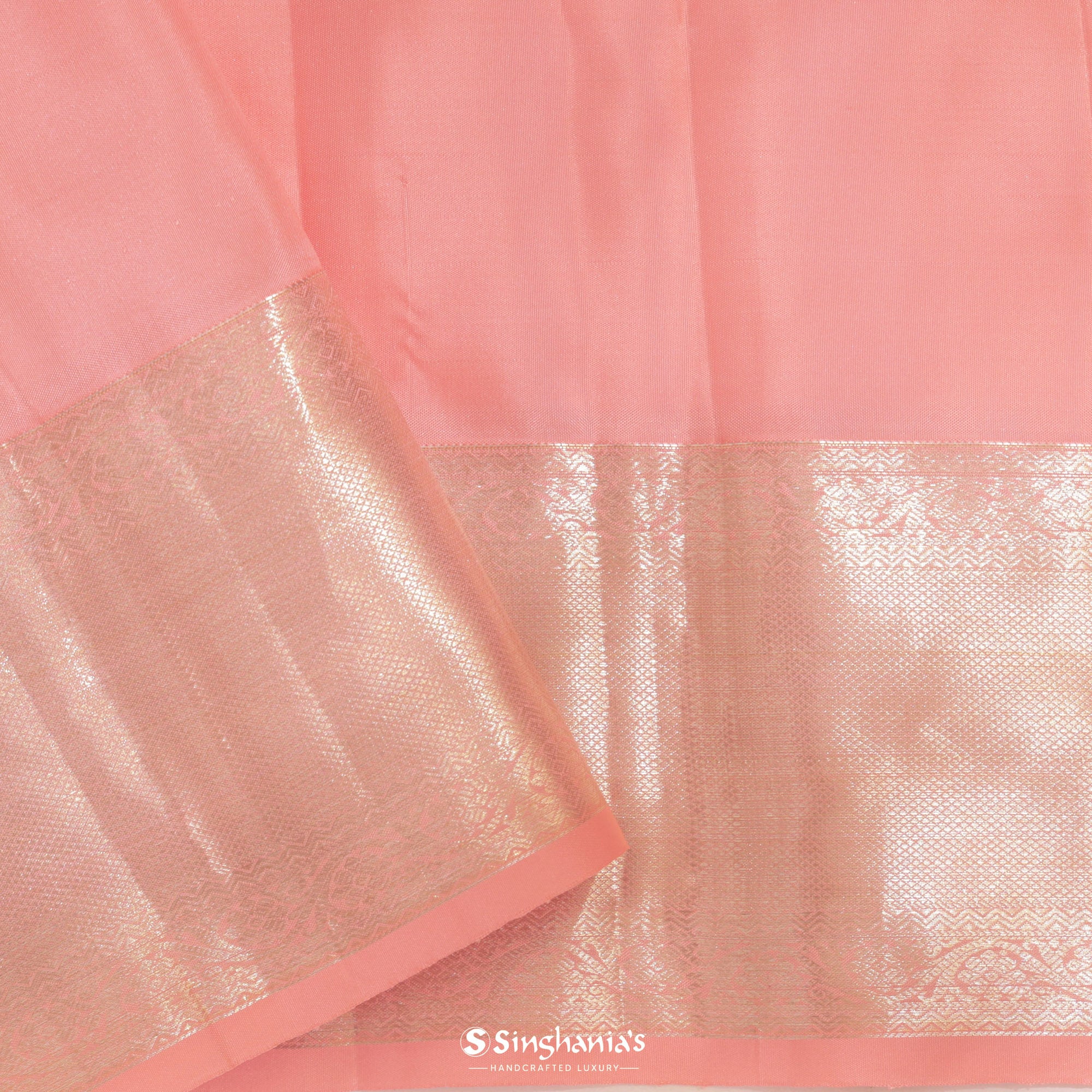 Light Salmon Pink Kanjivaram Silk Saree With Floral Jaal Design