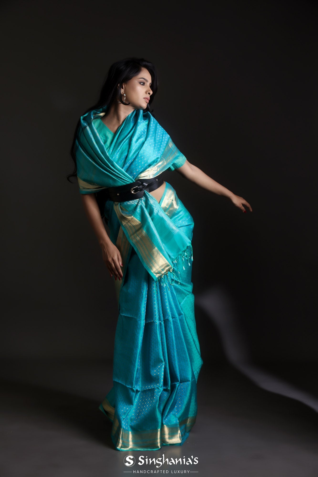 Tussar Silk Saree with Hand Wax Batik Print (Aqua Blue) - Joypur Fashions