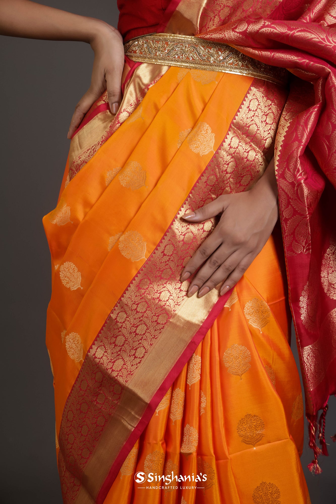 Chestnut Dark Pink and Orange Cotton Saree With Lehriya Print – MySilkLove