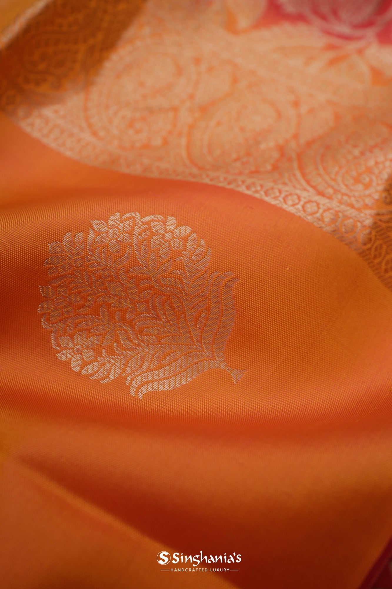 Dark Orange Soft Silk Saree Wit Floral Buttas