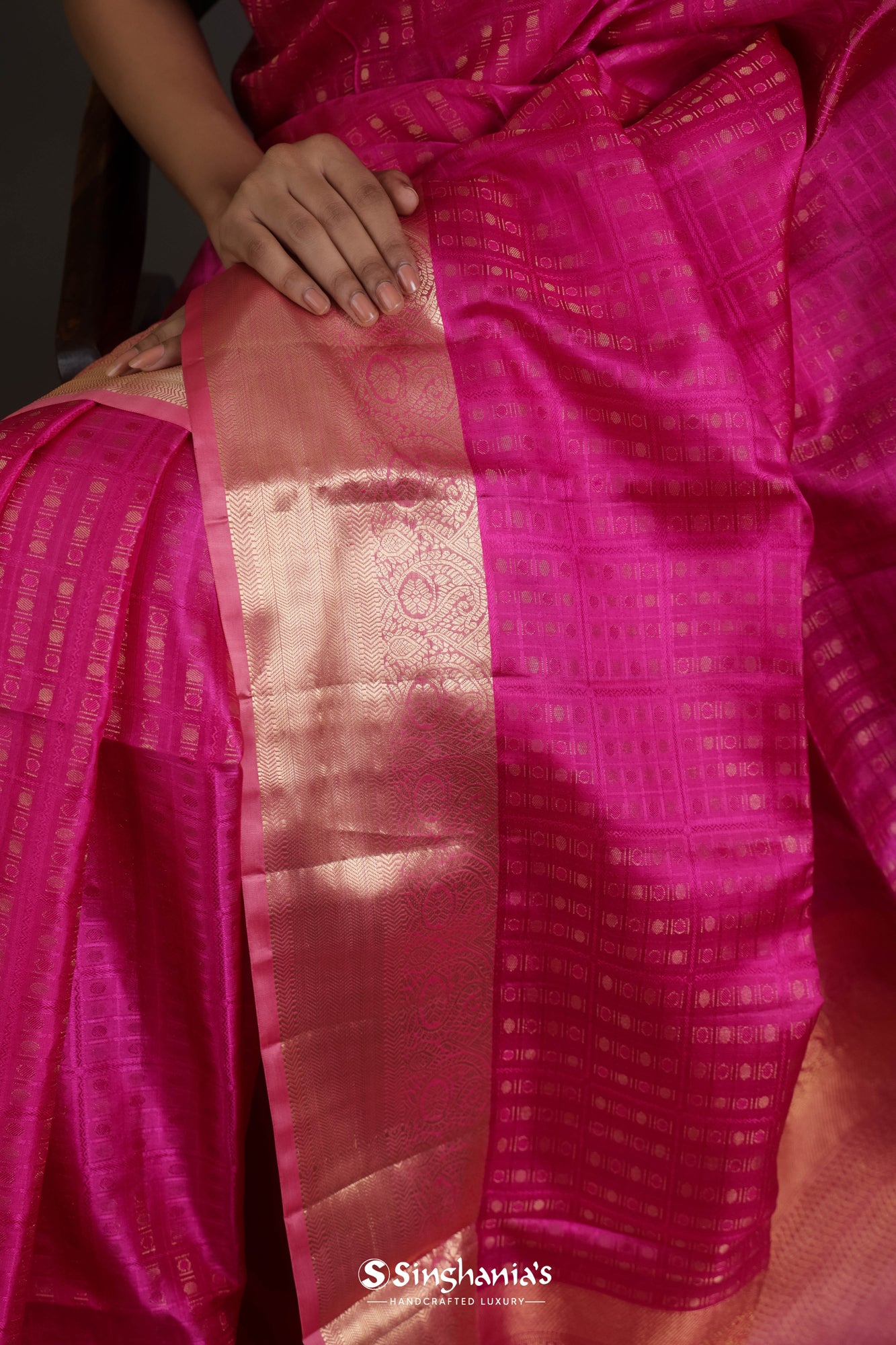 Deep Pink Soft Silk Saree With Geometrical Weaving