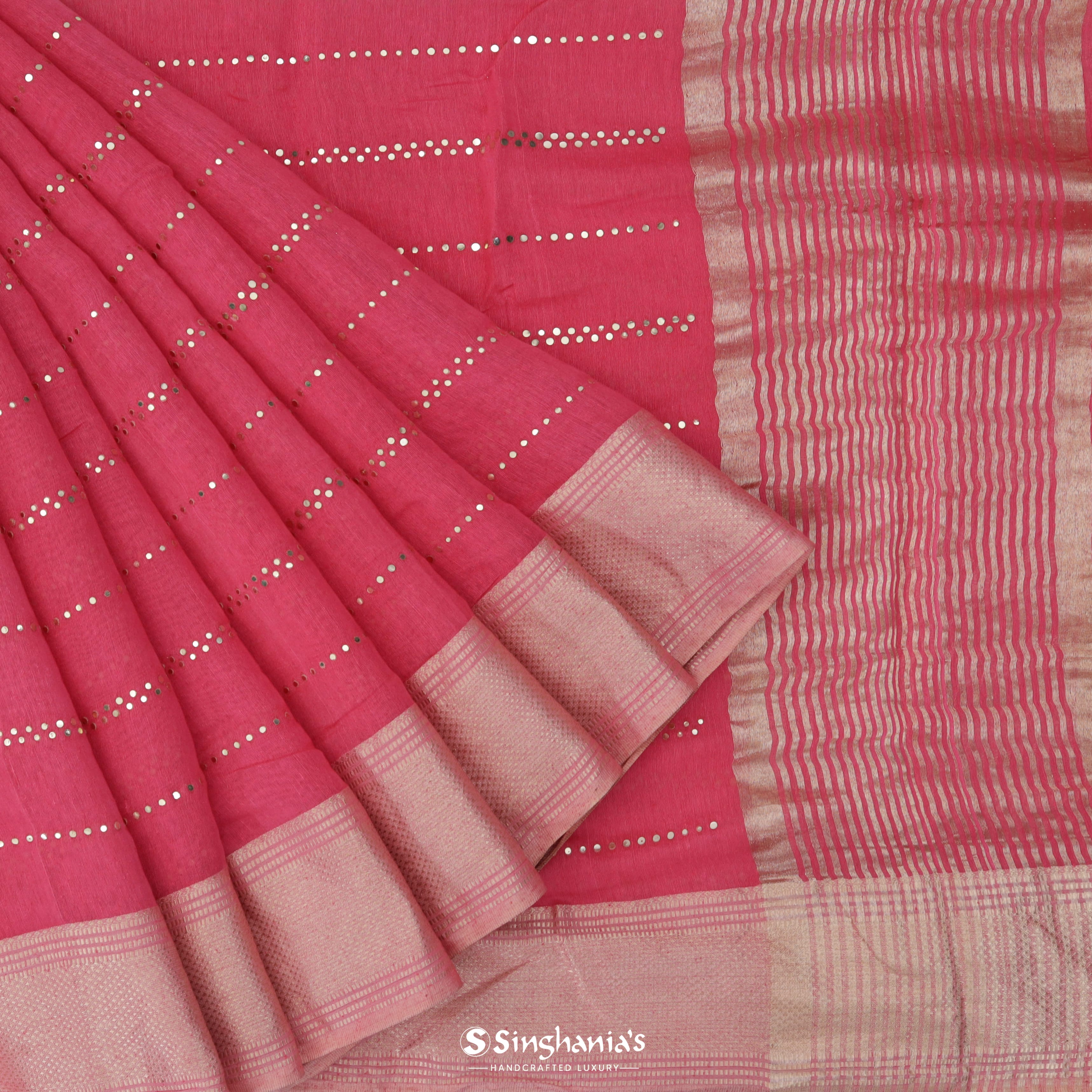 Paradise Pink Linen Mukaish Saree With Foil Print