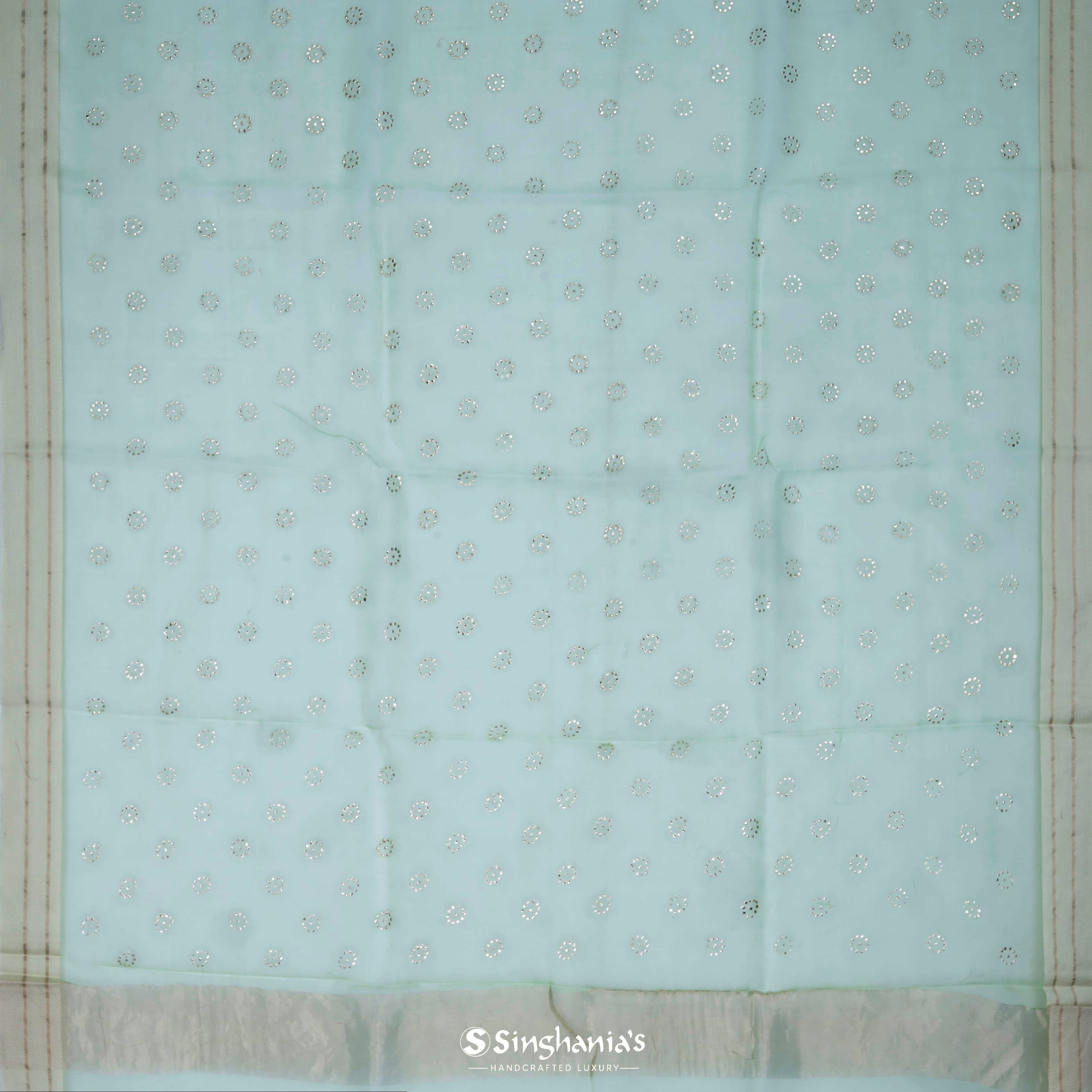 Mint Green Organza Embroidery Saree With Foil Print